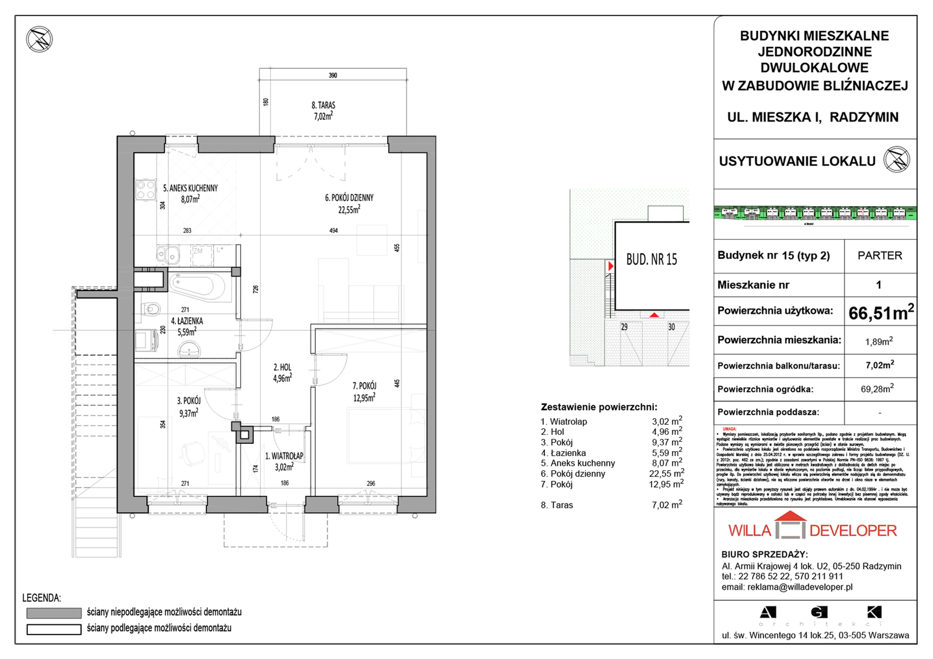 3 pokoje, mieszkanie 66,51 m², parter, oferta nr 15_1, Osiedle Mieszka I, Radzymin, ul. Mieszka I