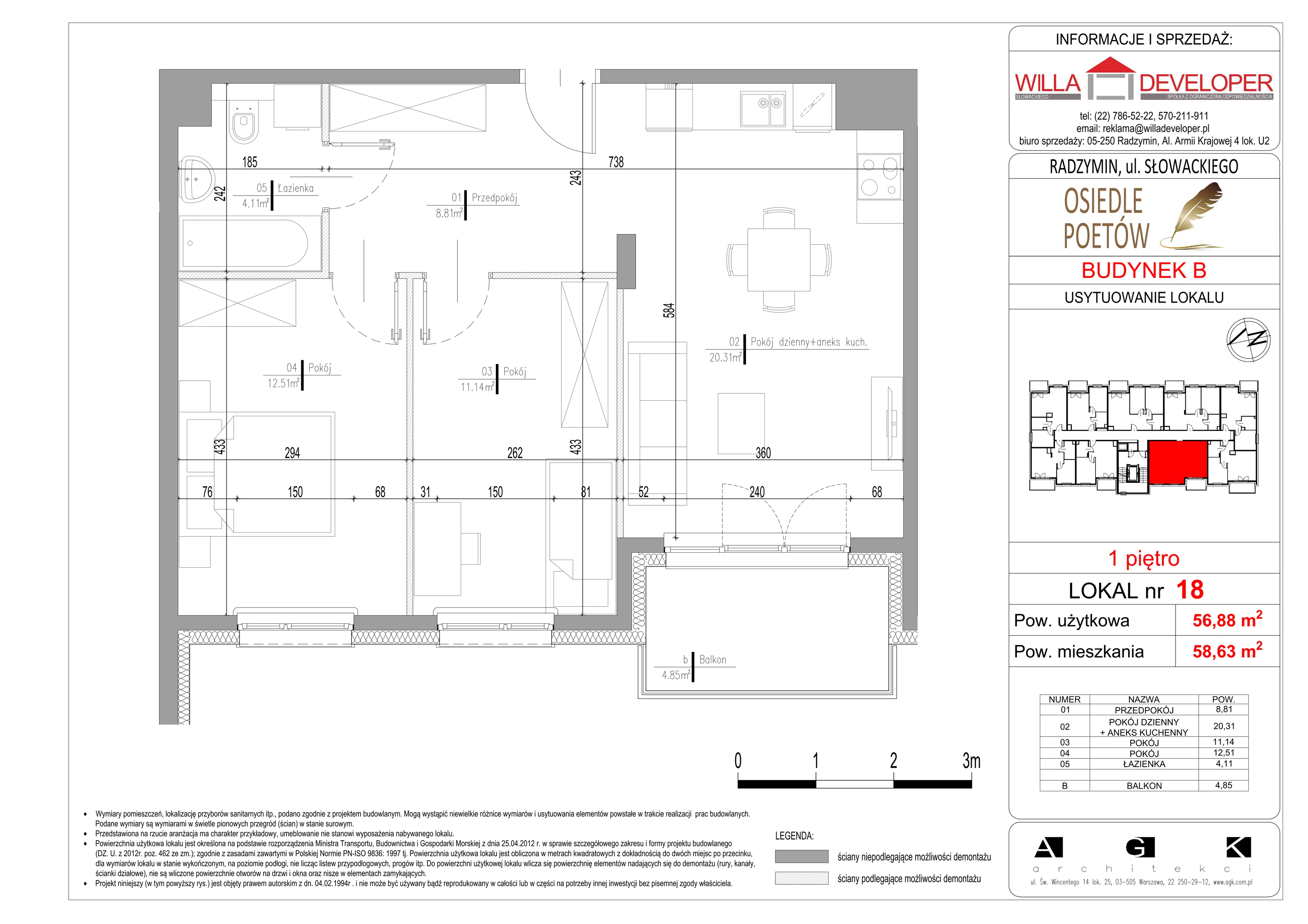 3 pokoje, mieszkanie 58,63 m², piętro 1, oferta nr 18, Osiedle Poetów, Radzymin, ul. Słowackiego