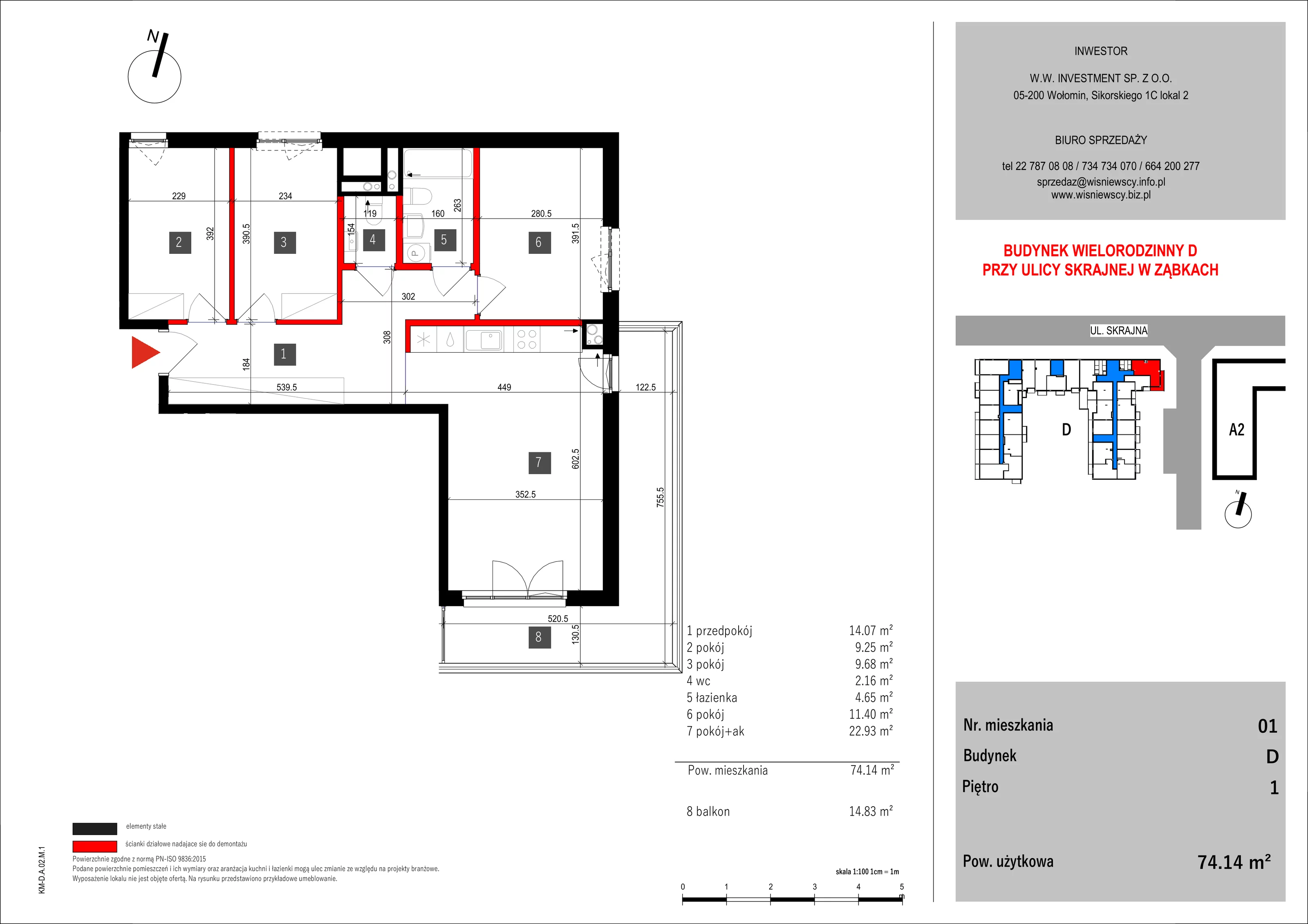 4 pokoje, mieszkanie 74,14 m², piętro 1, oferta nr 1, SKRAJNA 9, Ząbki, ul. Skrajna 9