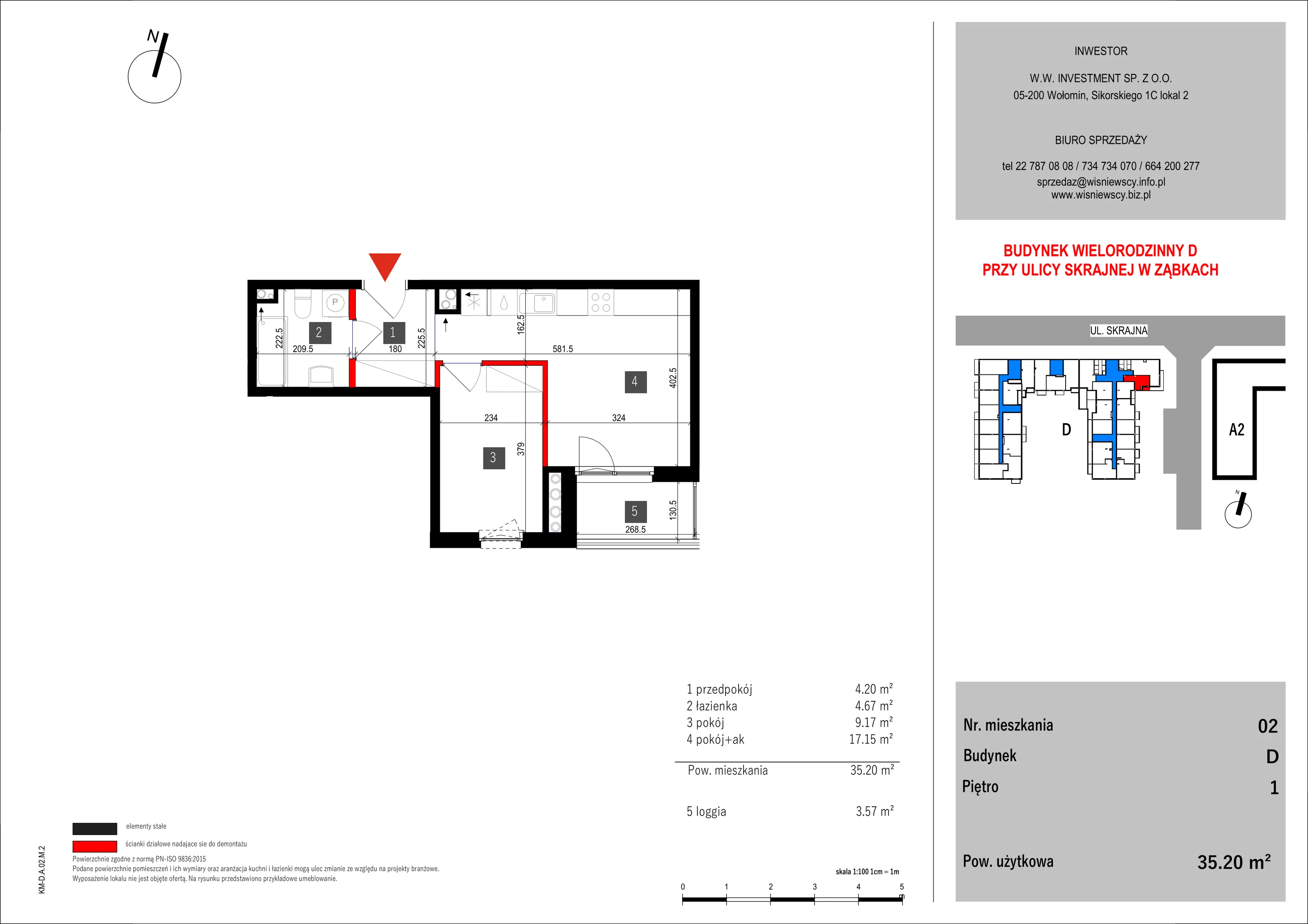 2 pokoje, mieszkanie 35,20 m², piętro 1, oferta nr 2, SKRAJNA 9, Ząbki, ul. Skrajna 9