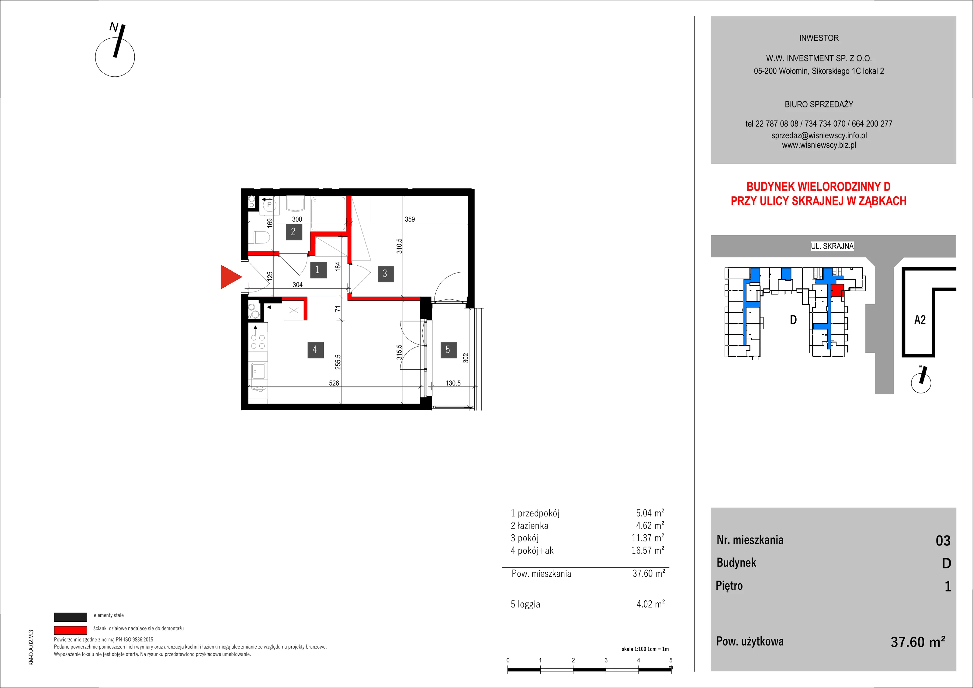 2 pokoje, mieszkanie 37,60 m², piętro 1, oferta nr 3, SKRAJNA 9, Ząbki, ul. Skrajna 9