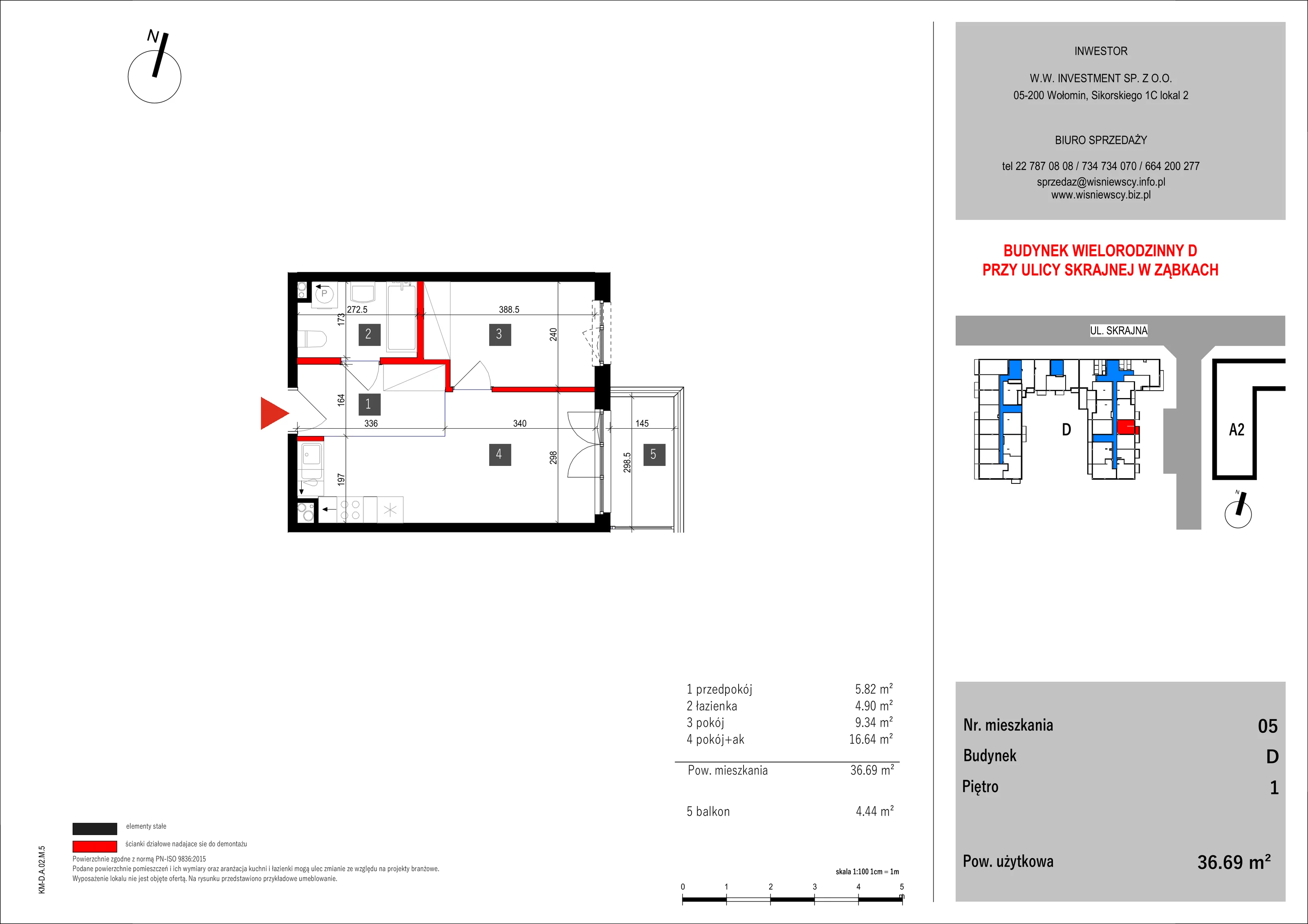 2 pokoje, mieszkanie 36,69 m², piętro 1, oferta nr 5, SKRAJNA 9, Ząbki, ul. Skrajna 9