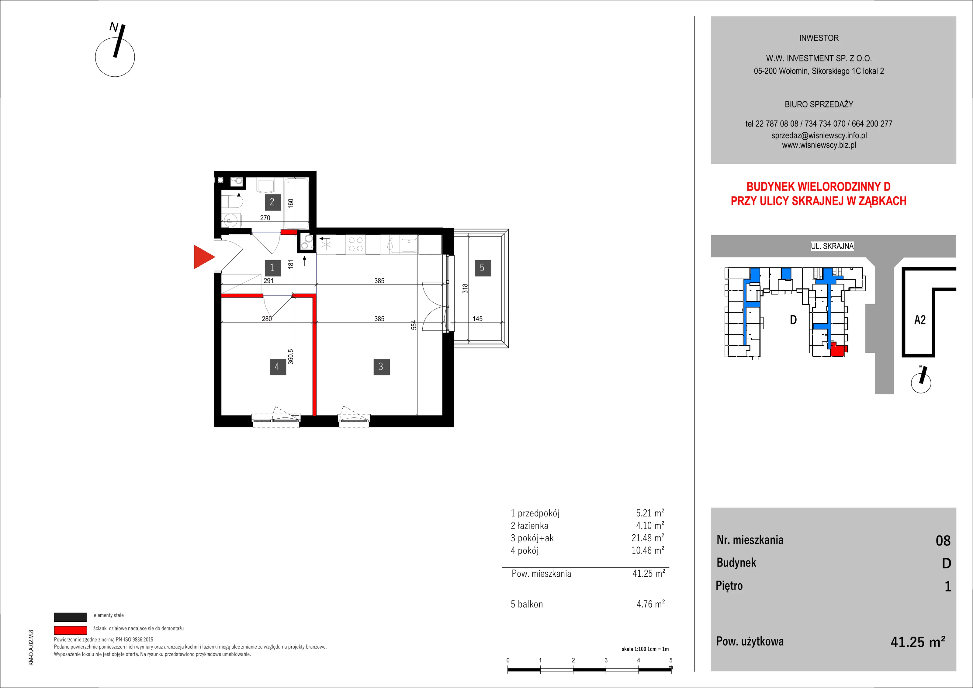 2 pokoje, mieszkanie 41,25 m², piętro 1, oferta nr 8, SKRAJNA 9, Ząbki, ul. Skrajna 9