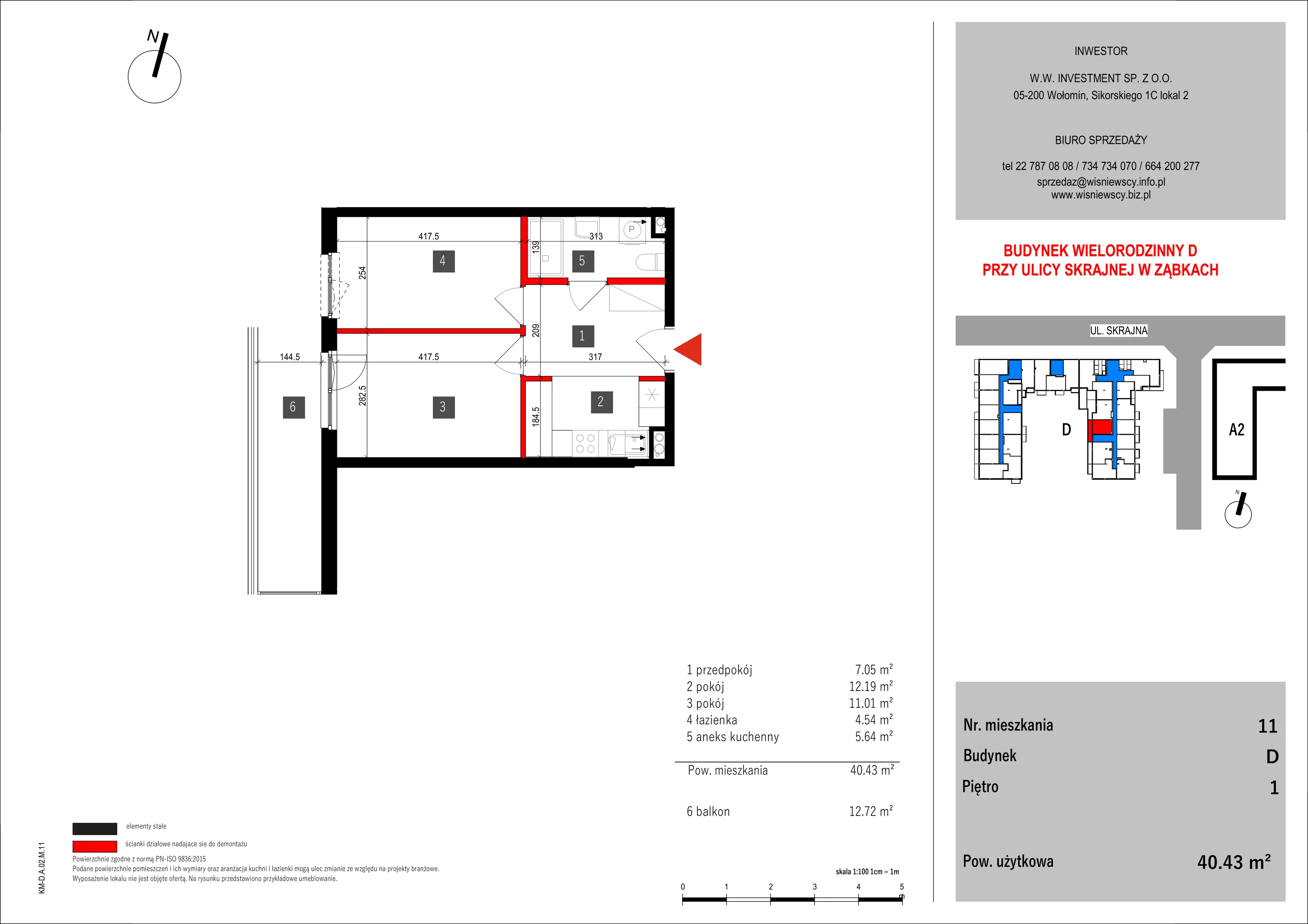2 pokoje, mieszkanie 40,43 m², piętro 1, oferta nr 11, SKRAJNA 9, Ząbki, ul. Skrajna 9