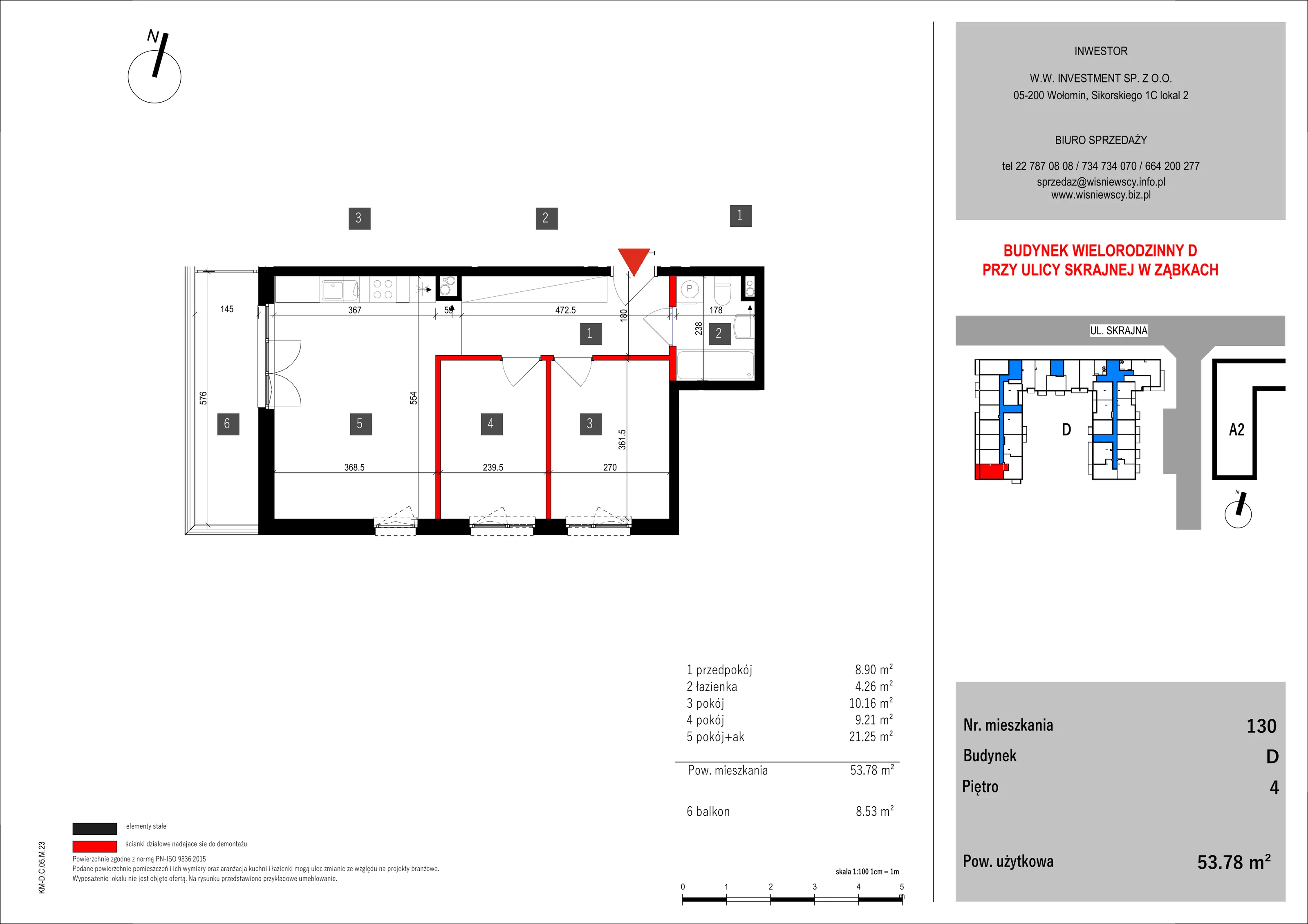 3 pokoje, mieszkanie 53,78 m², piętro 4, oferta nr 130, SKRAJNA 9, Ząbki, ul. Skrajna 9