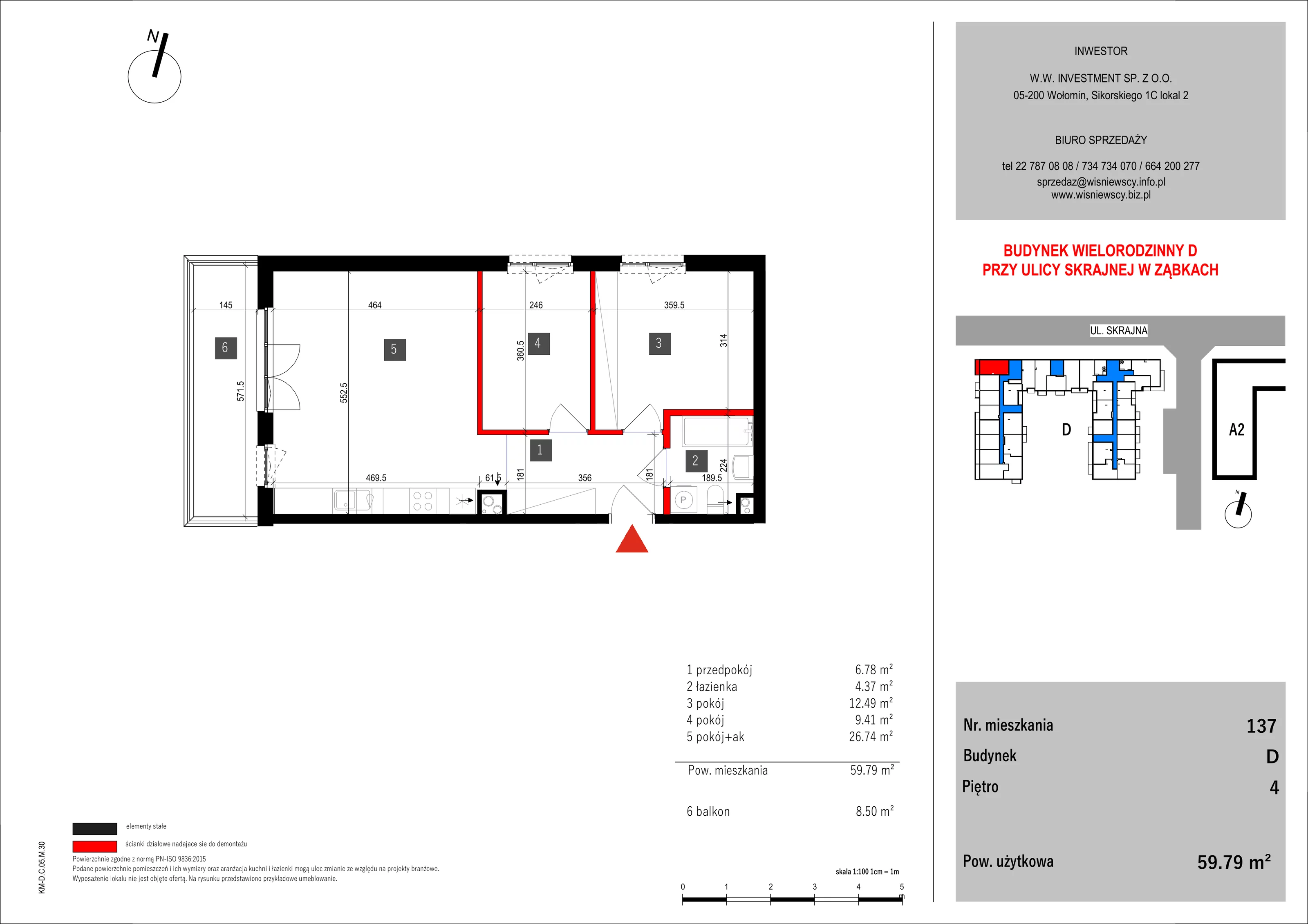 3 pokoje, mieszkanie 59,79 m², piętro 4, oferta nr 137, SKRAJNA 9, Ząbki, ul. Skrajna 9