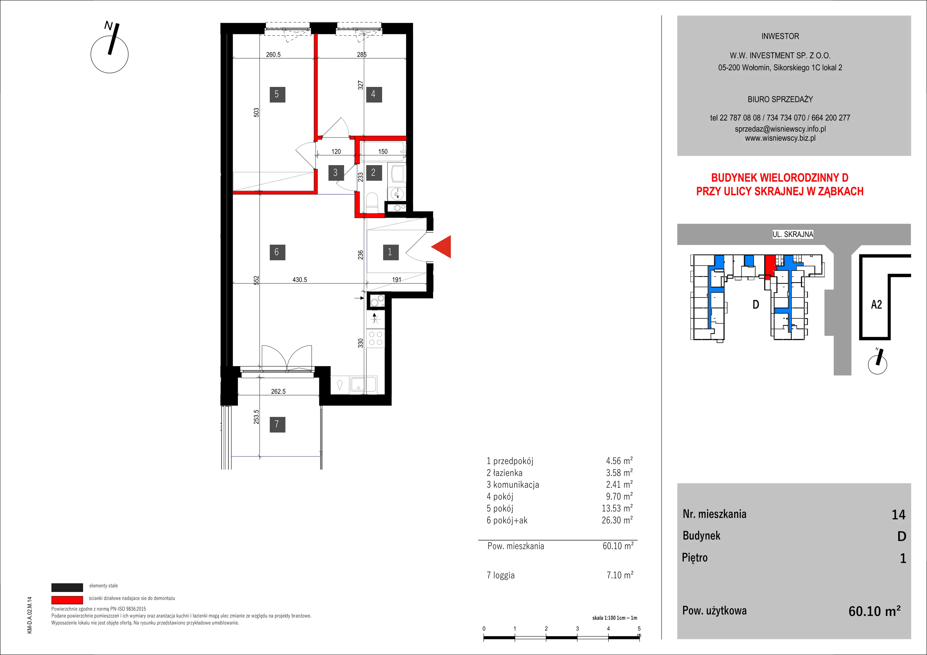 3 pokoje, mieszkanie 60,10 m², piętro 1, oferta nr 14, SKRAJNA 9, Ząbki, ul. Skrajna 9