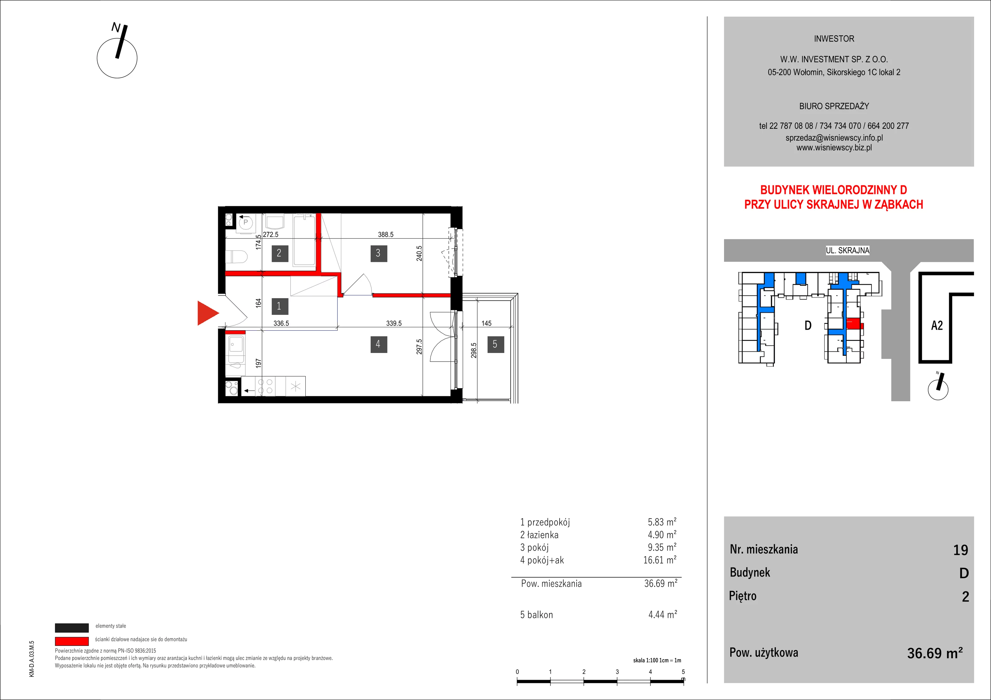 2 pokoje, mieszkanie 36,69 m², piętro 2, oferta nr 19, SKRAJNA 9, Ząbki, ul. Skrajna 9