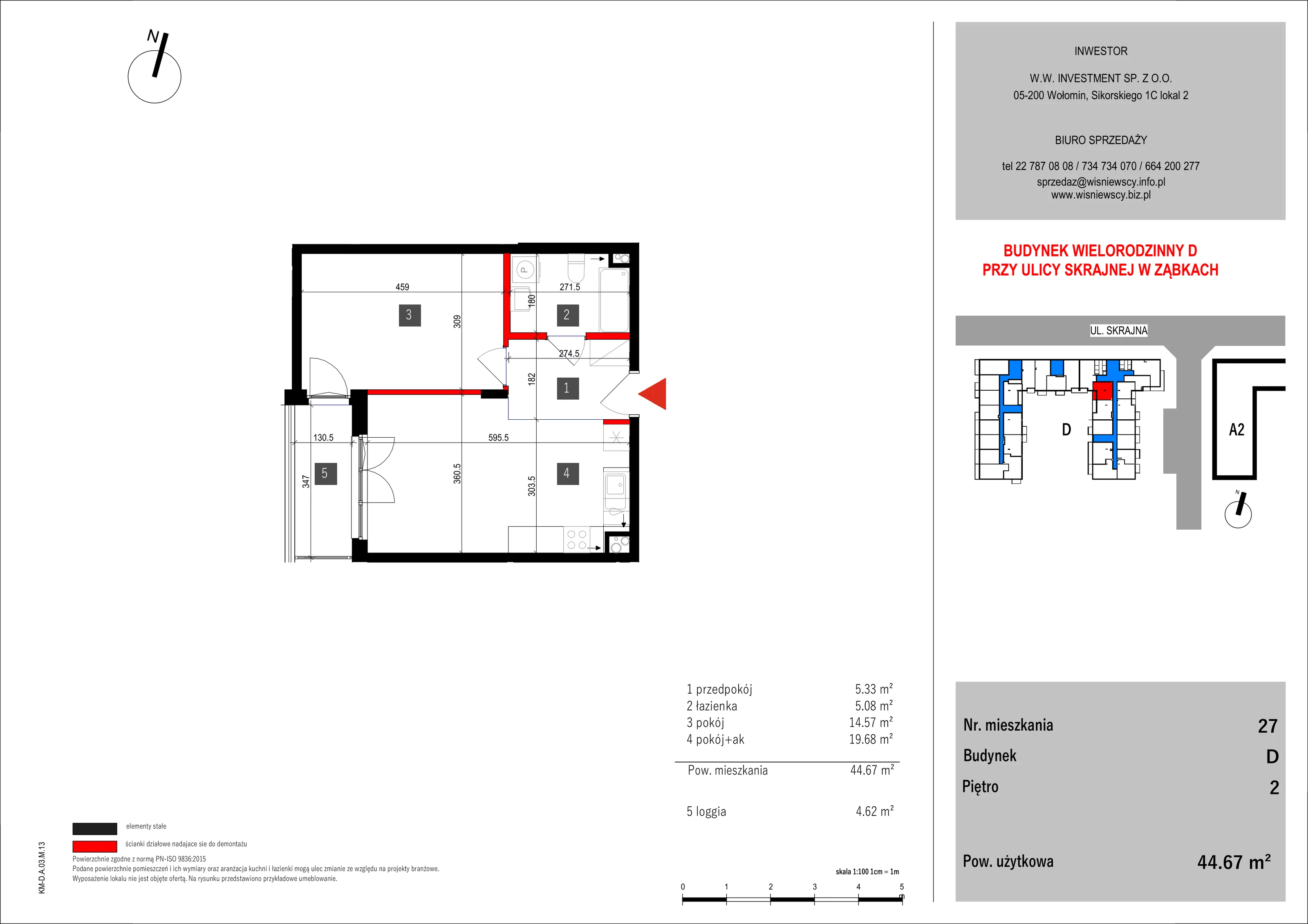 2 pokoje, mieszkanie 44,67 m², piętro 2, oferta nr 27, SKRAJNA 9, Ząbki, ul. Skrajna 9