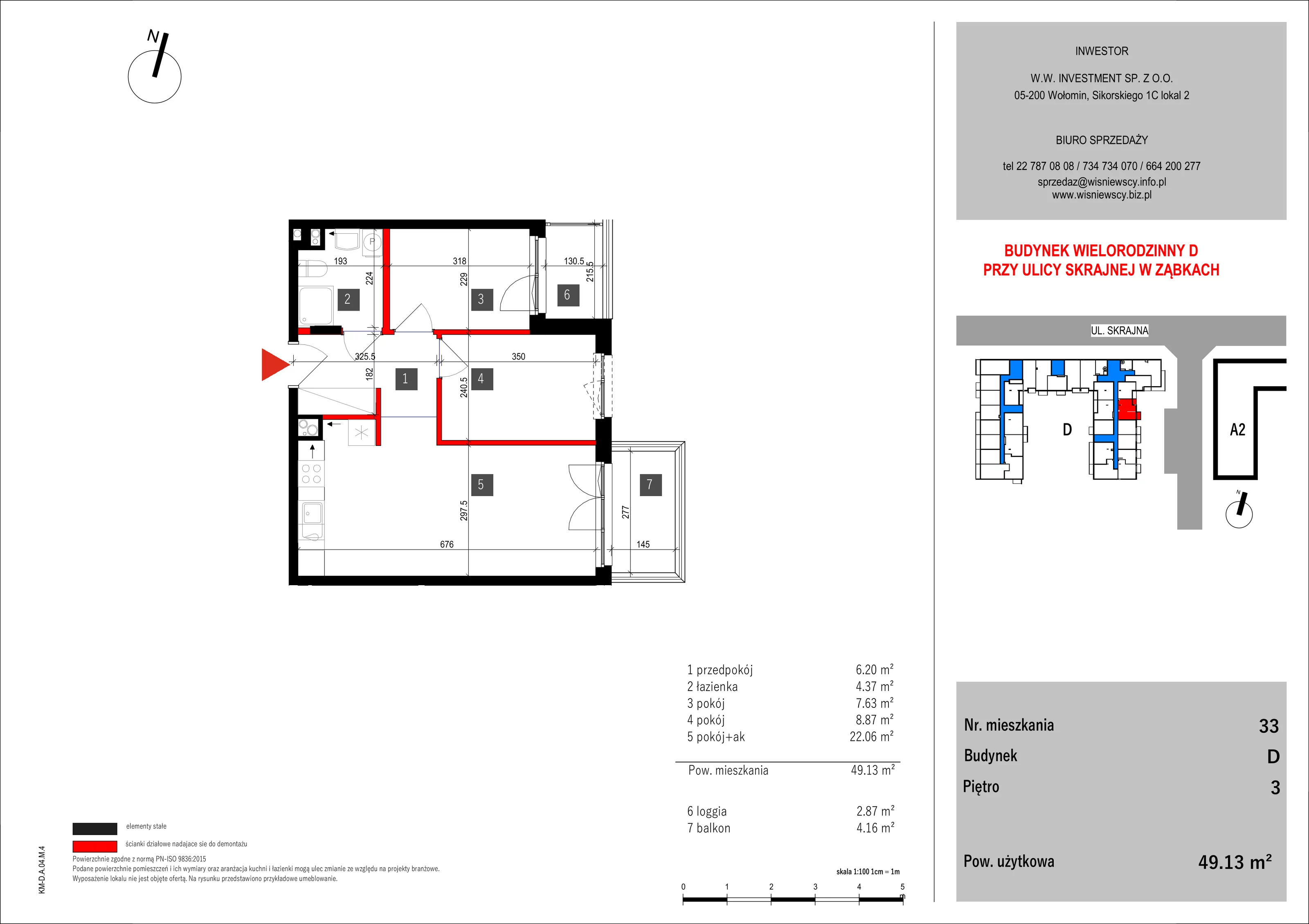 3 pokoje, mieszkanie 49,13 m², piętro 3, oferta nr 33, SKRAJNA 9, Ząbki, ul. Skrajna 9