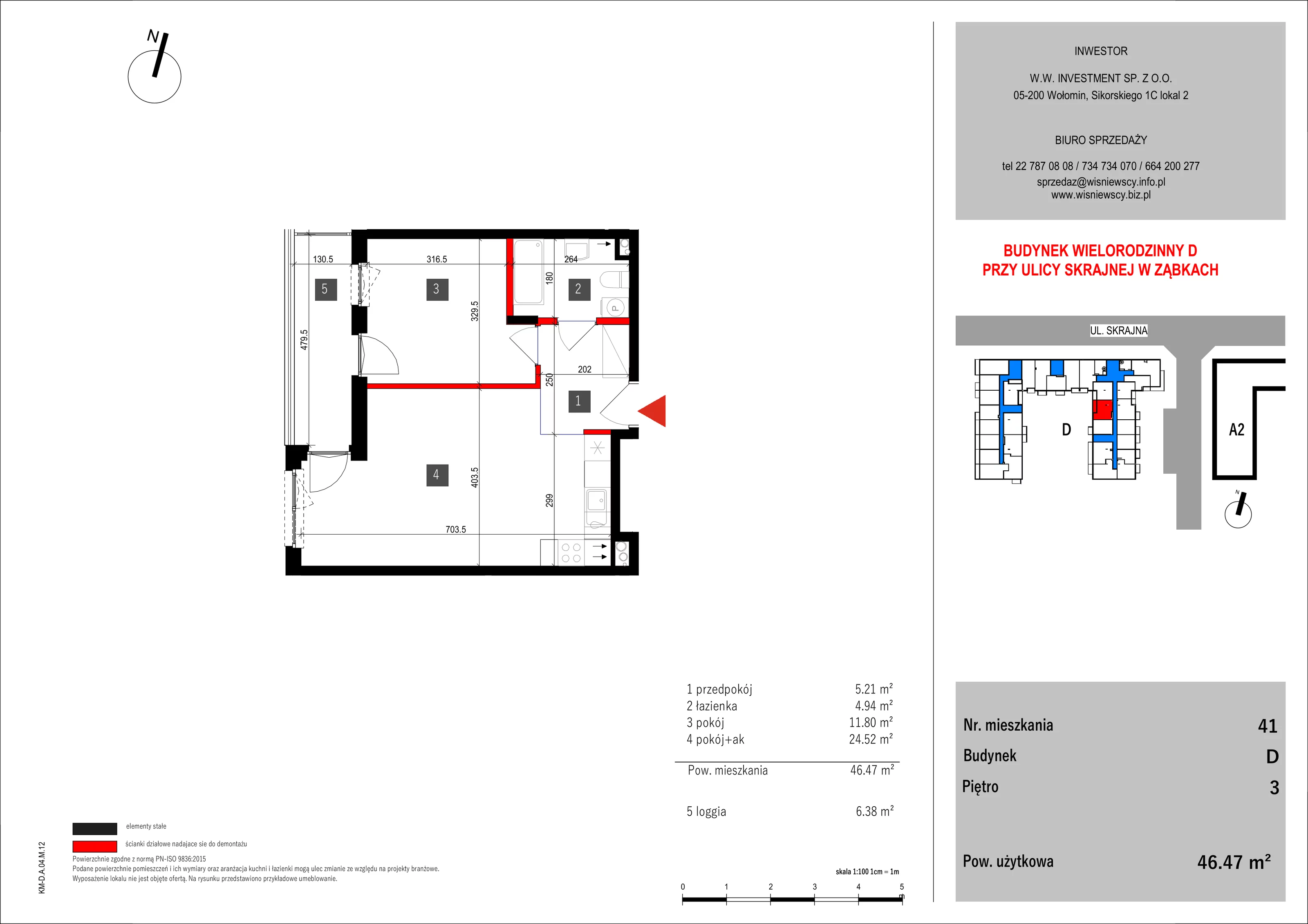 2 pokoje, mieszkanie 46,47 m², piętro 3, oferta nr 41, SKRAJNA 9, Ząbki, ul. Skrajna 9