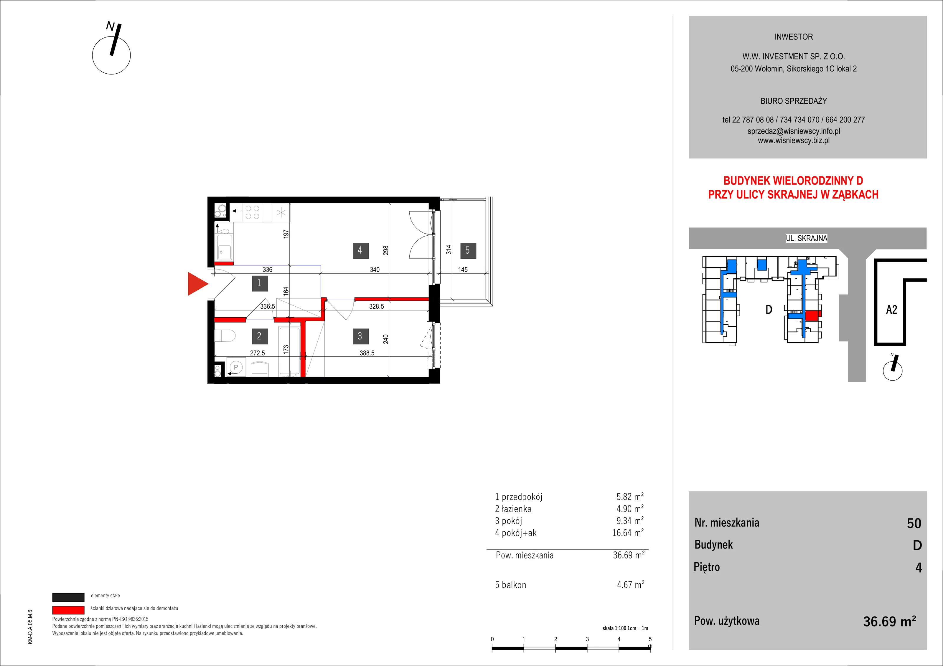 2 pokoje, mieszkanie 36,69 m², piętro 4, oferta nr 50, SKRAJNA 9, Ząbki, ul. Skrajna 9