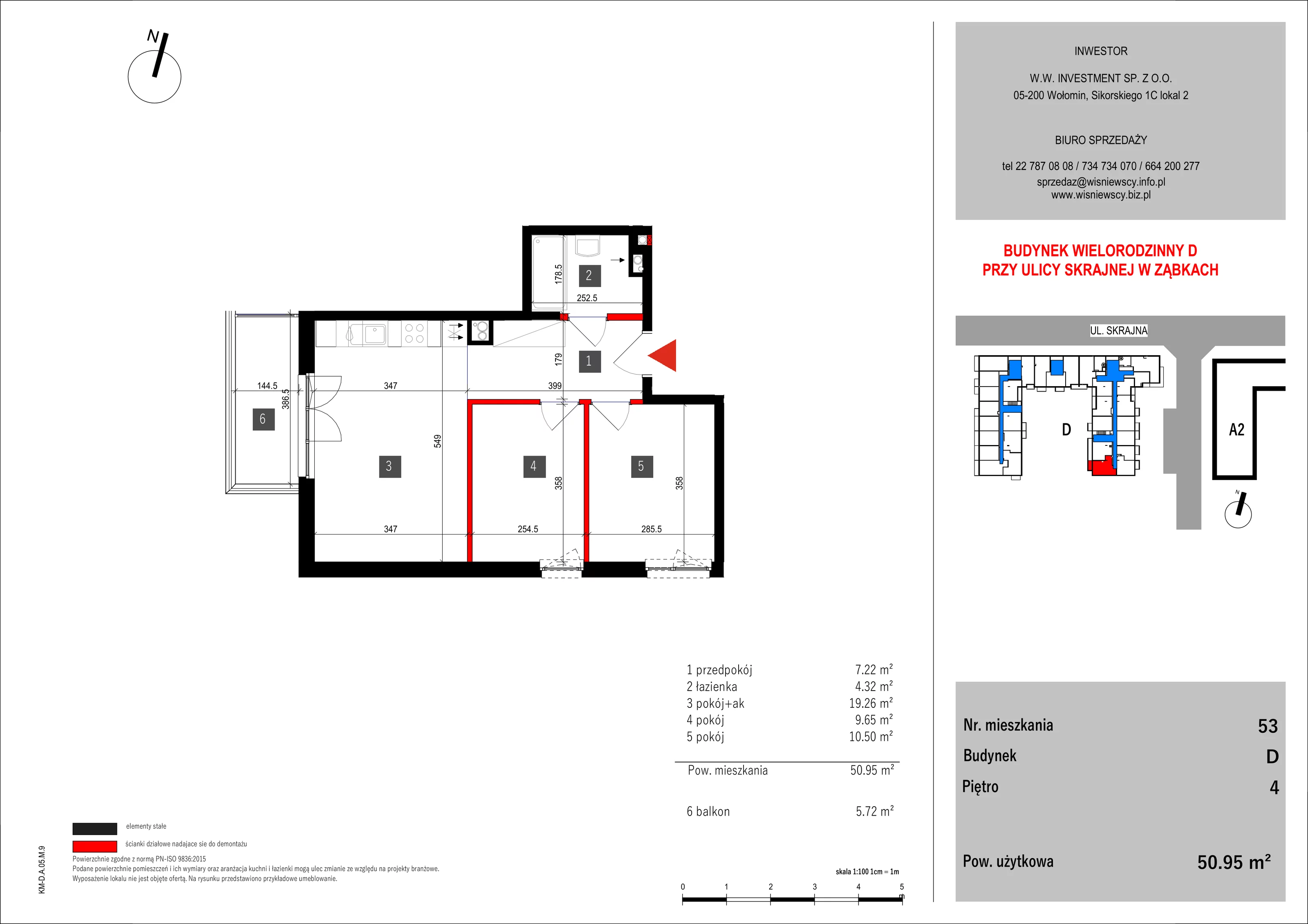 3 pokoje, mieszkanie 50,95 m², piętro 4, oferta nr 53, SKRAJNA 9, Ząbki, ul. Skrajna 9