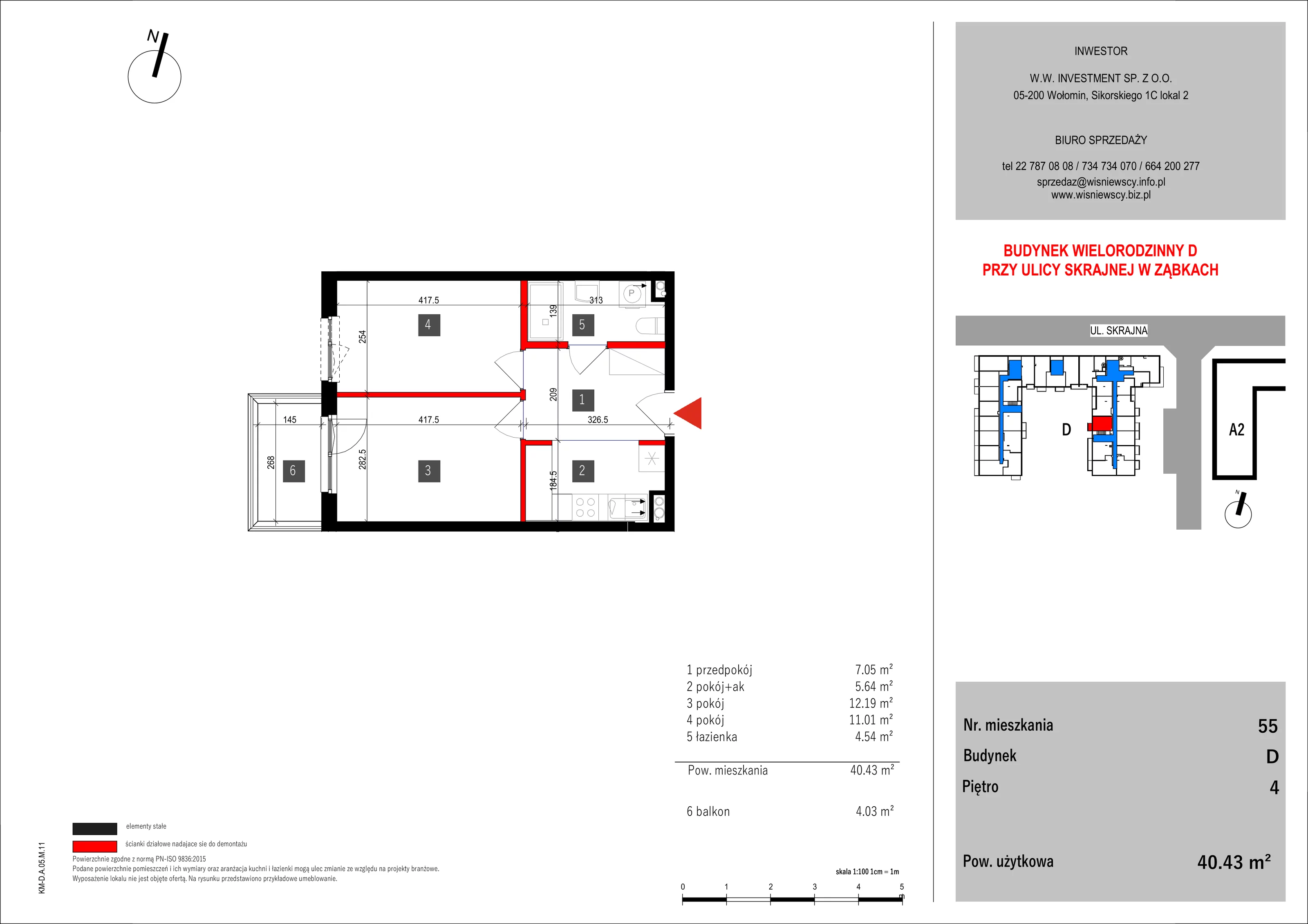 2 pokoje, mieszkanie 40,43 m², piętro 4, oferta nr 55, SKRAJNA 9, Ząbki, ul. Skrajna 9