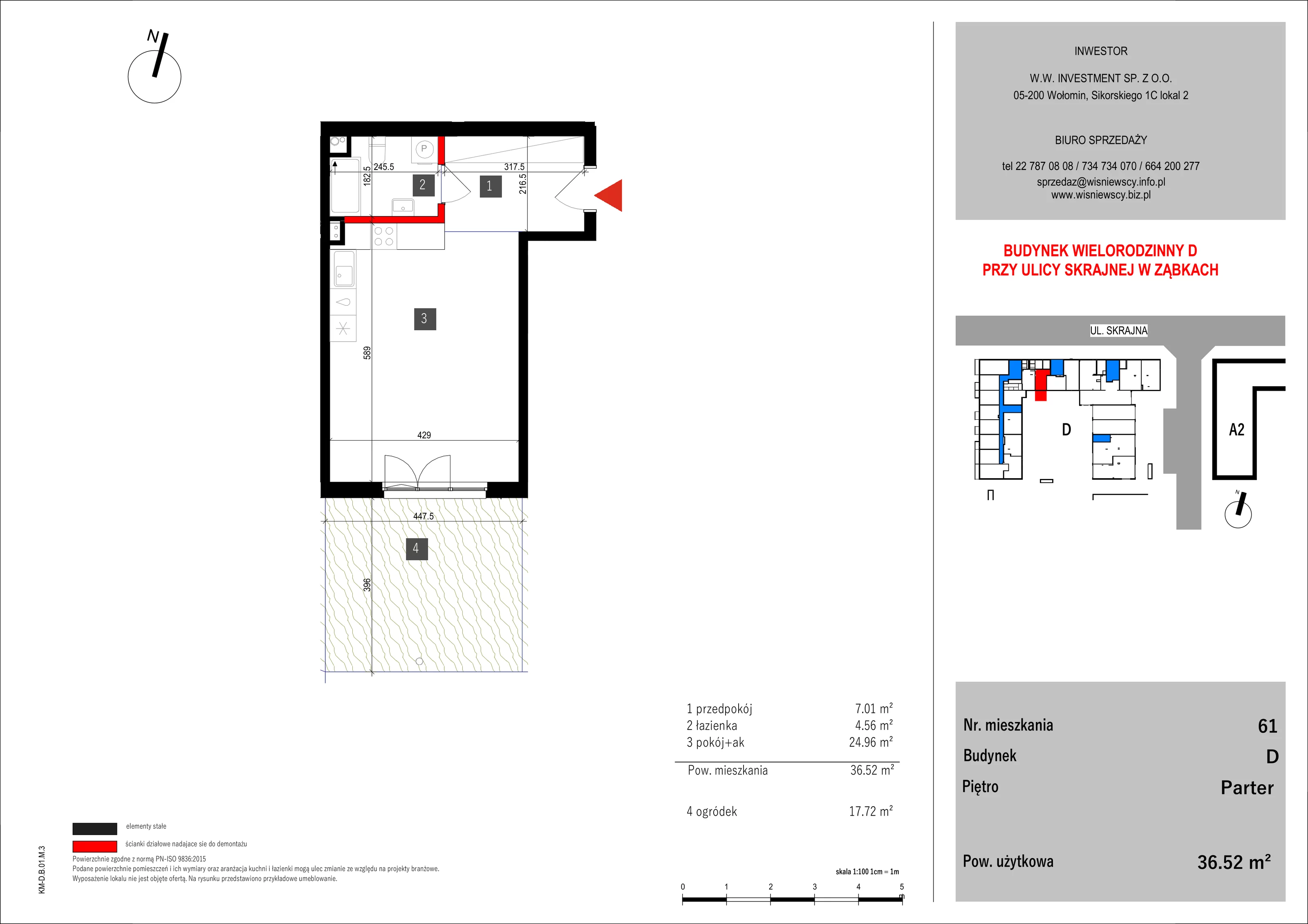 1 pokój, mieszkanie 36,52 m², parter, oferta nr 61, SKRAJNA 9, Ząbki, ul. Skrajna 9