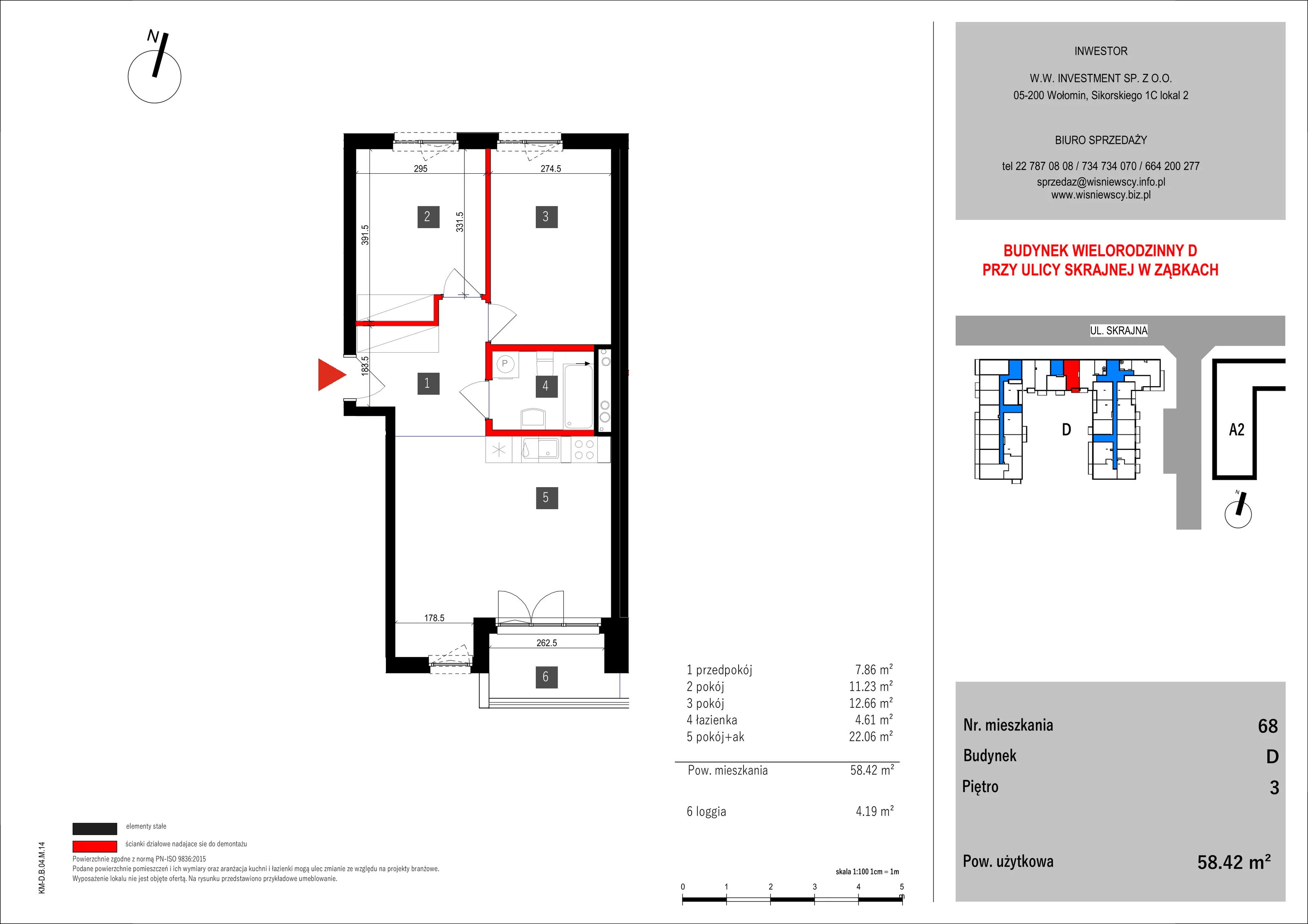 3 pokoje, mieszkanie 58,42 m², piętro 3, oferta nr 68, SKRAJNA 9, Ząbki, ul. Skrajna 9