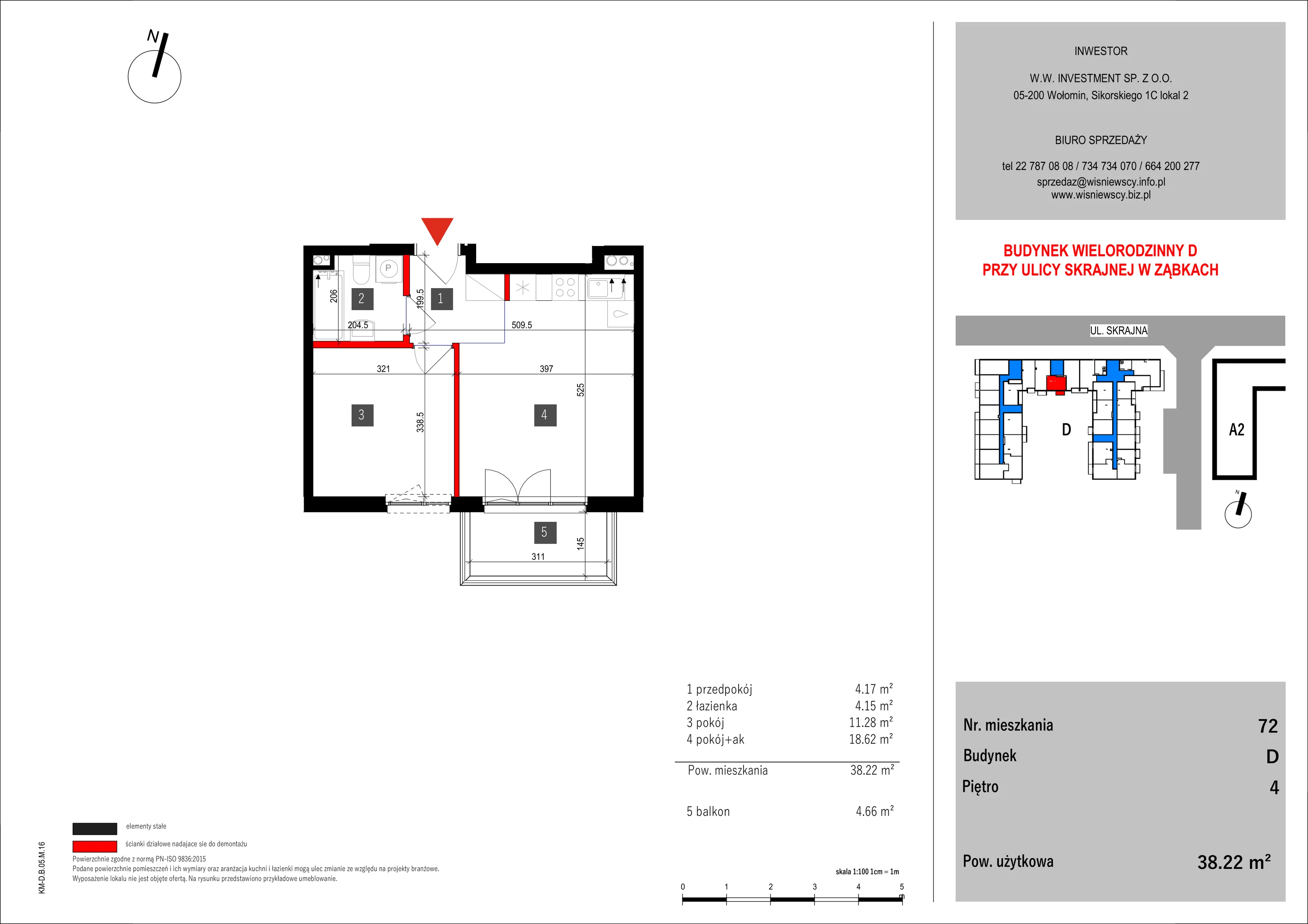 2 pokoje, mieszkanie 38,22 m², piętro 4, oferta nr 72, SKRAJNA 9, Ząbki, ul. Skrajna 9