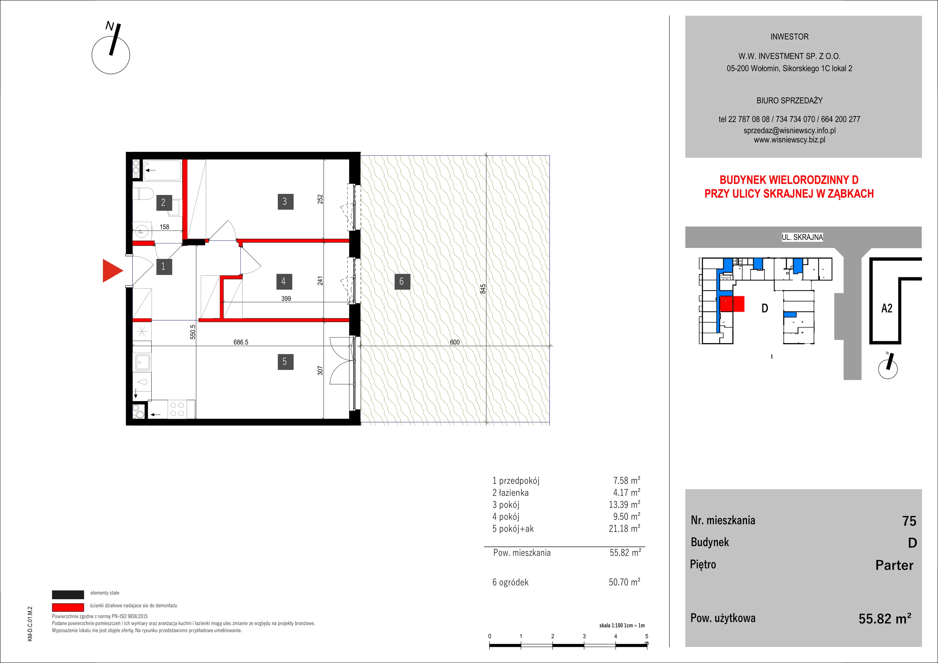 3 pokoje, mieszkanie 55,82 m², parter, oferta nr 75, SKRAJNA 9, Ząbki, ul. Skrajna 9
