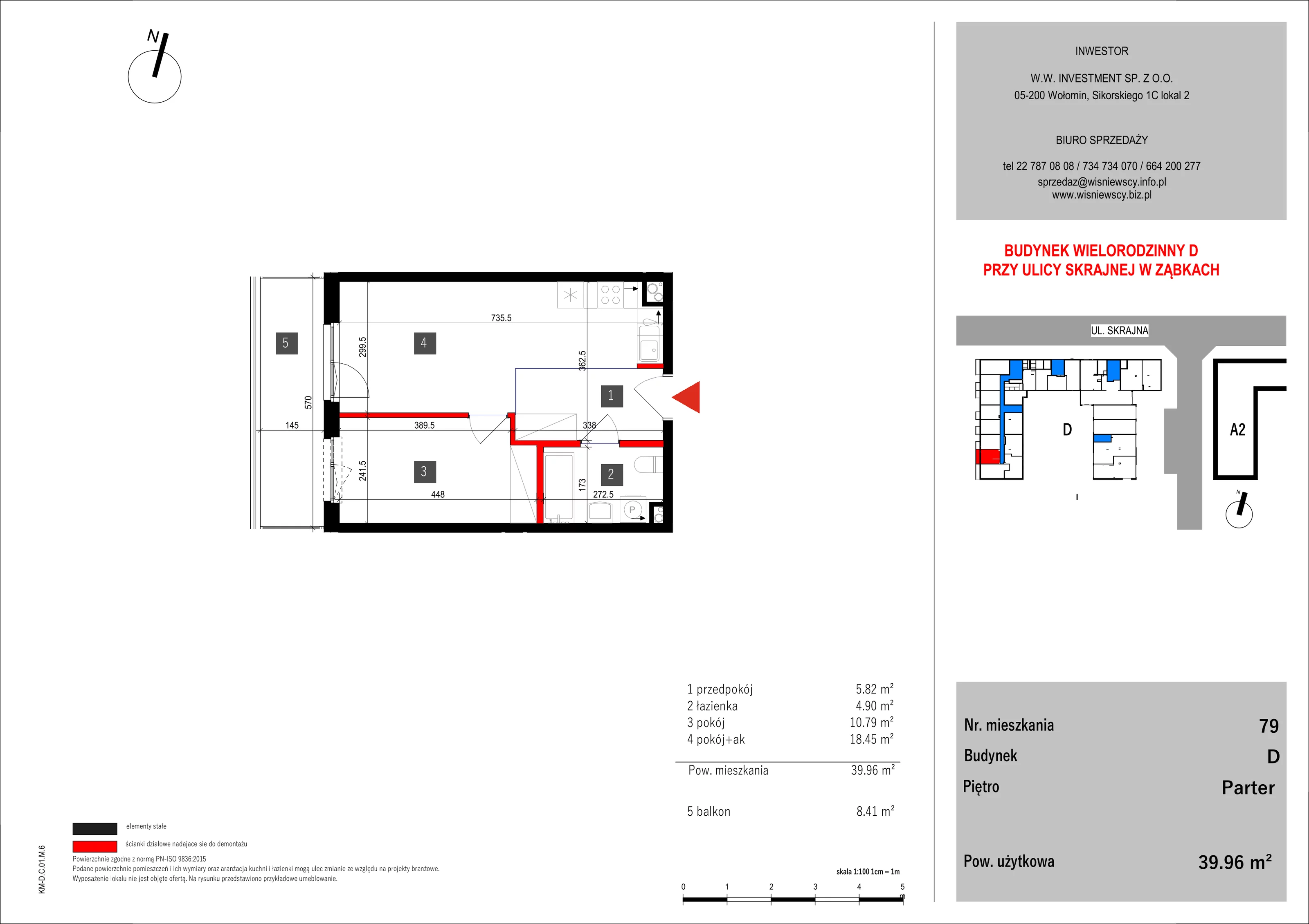 2 pokoje, mieszkanie 39,96 m², parter, oferta nr 79, SKRAJNA 9, Ząbki, ul. Skrajna 9