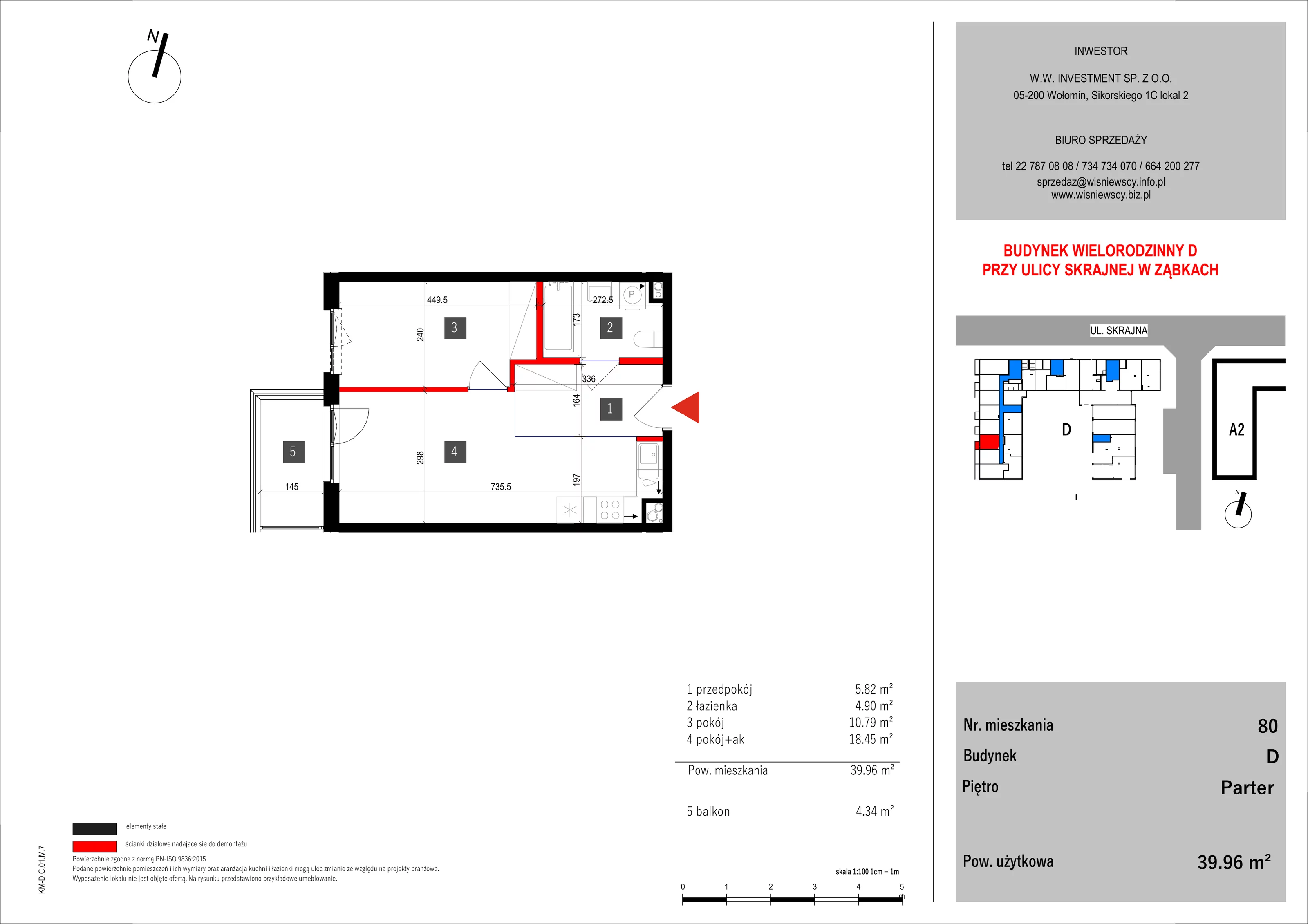2 pokoje, mieszkanie 39,96 m², parter, oferta nr 80, SKRAJNA 9, Ząbki, ul. Skrajna 9