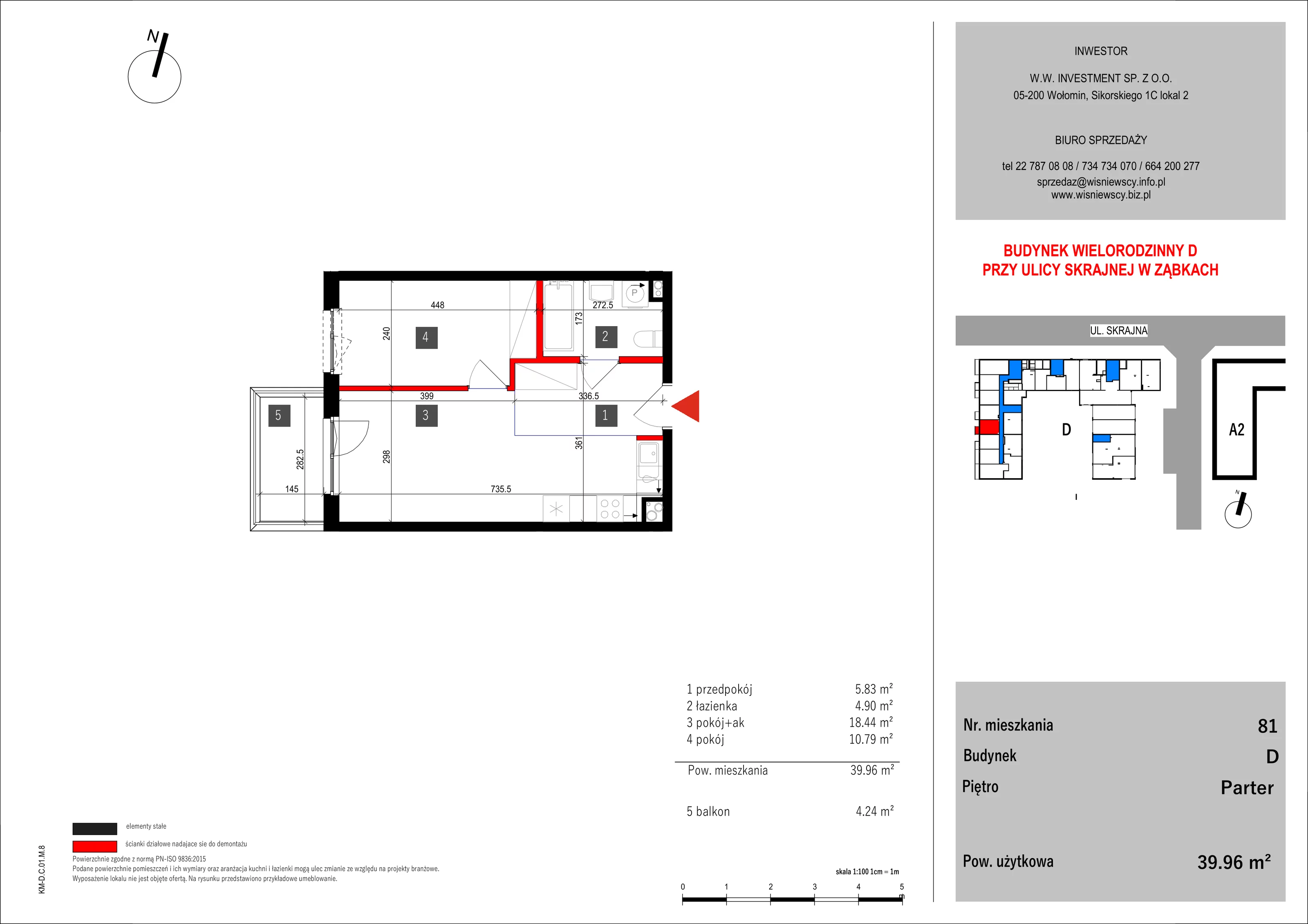 2 pokoje, mieszkanie 39,96 m², parter, oferta nr 81, SKRAJNA 9, Ząbki, ul. Skrajna 9