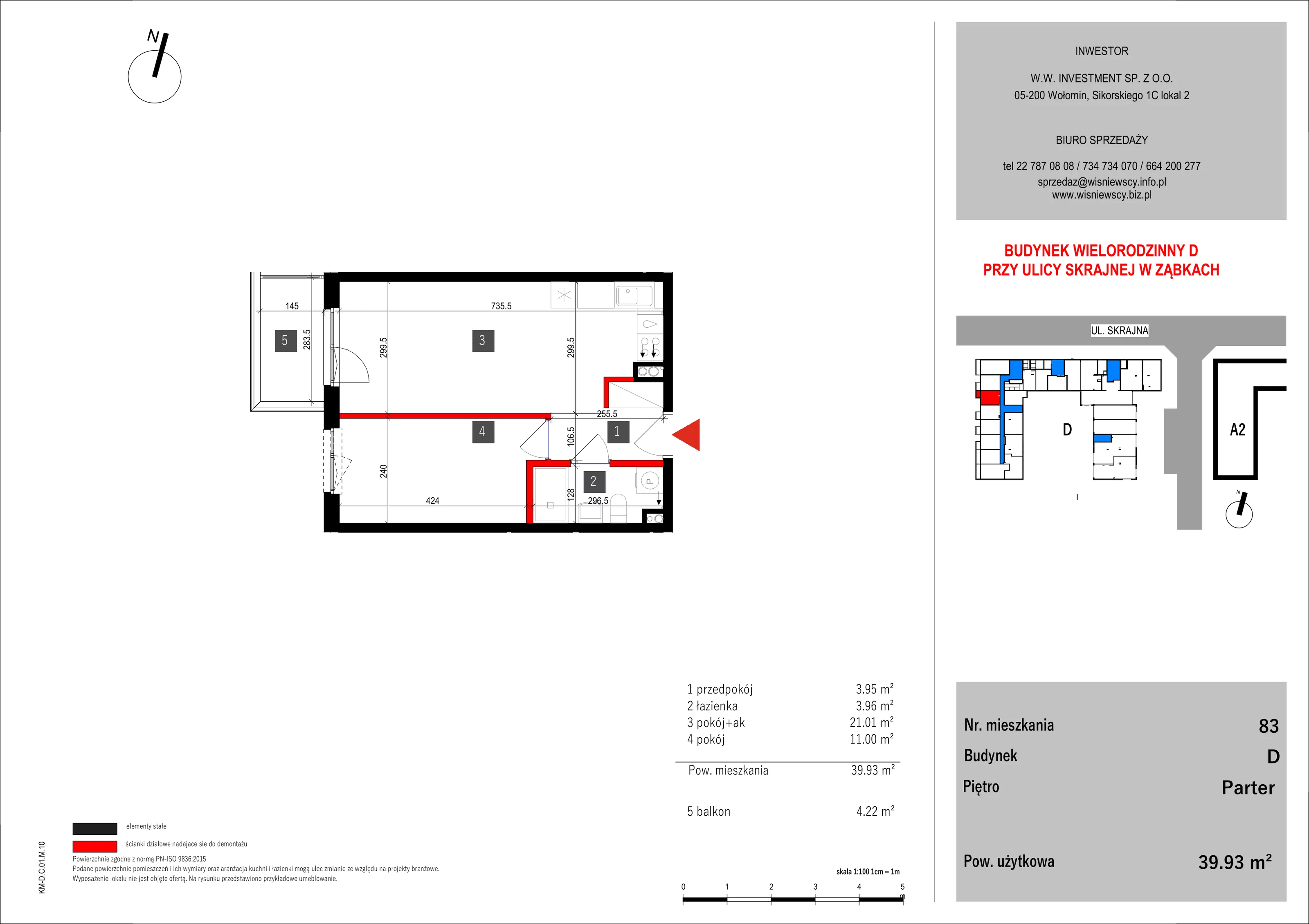 2 pokoje, mieszkanie 39,93 m², parter, oferta nr 83, SKRAJNA 9, Ząbki, ul. Skrajna 9