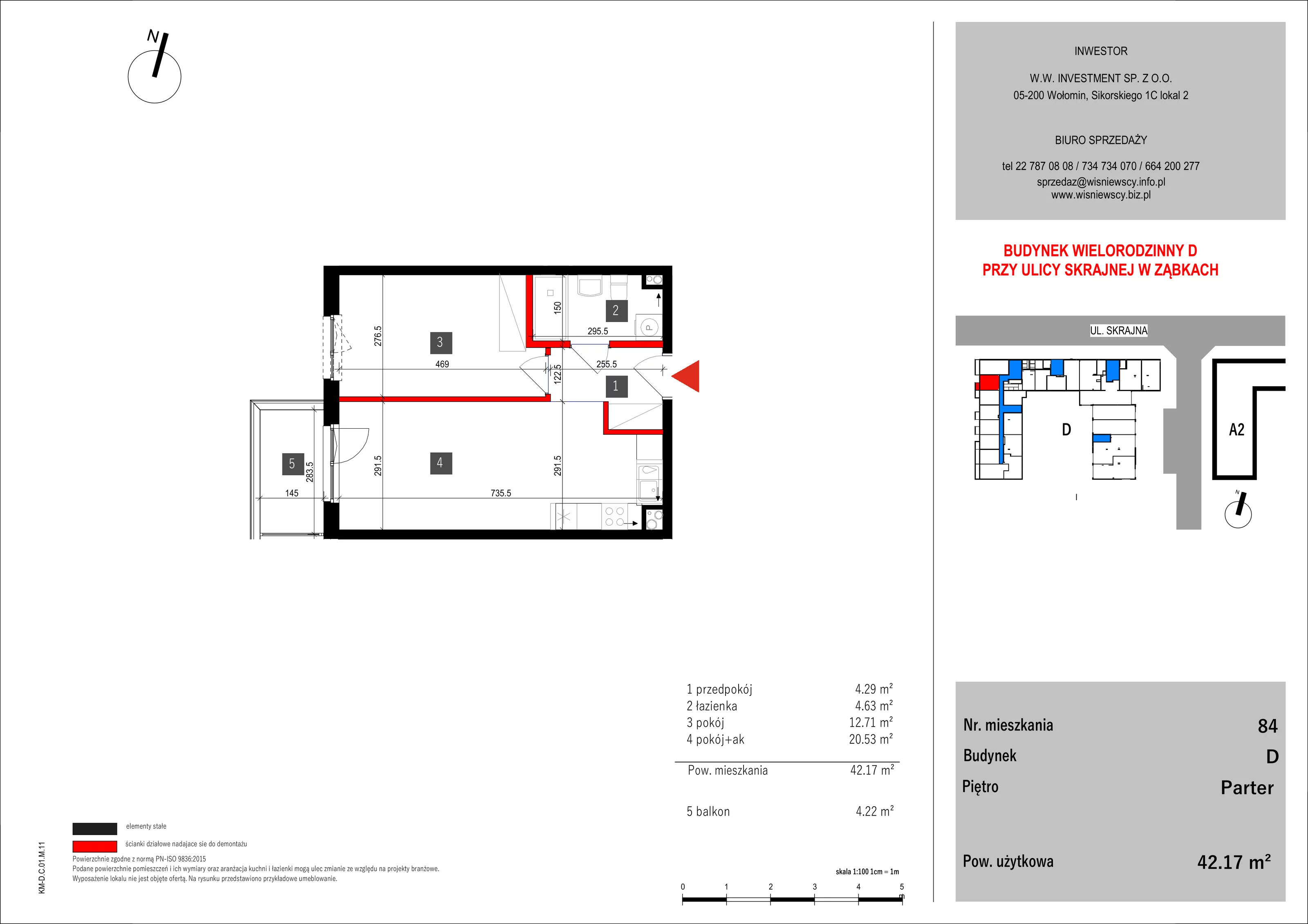 2 pokoje, mieszkanie 42,17 m², parter, oferta nr 84, SKRAJNA 9, Ząbki, ul. Skrajna 9