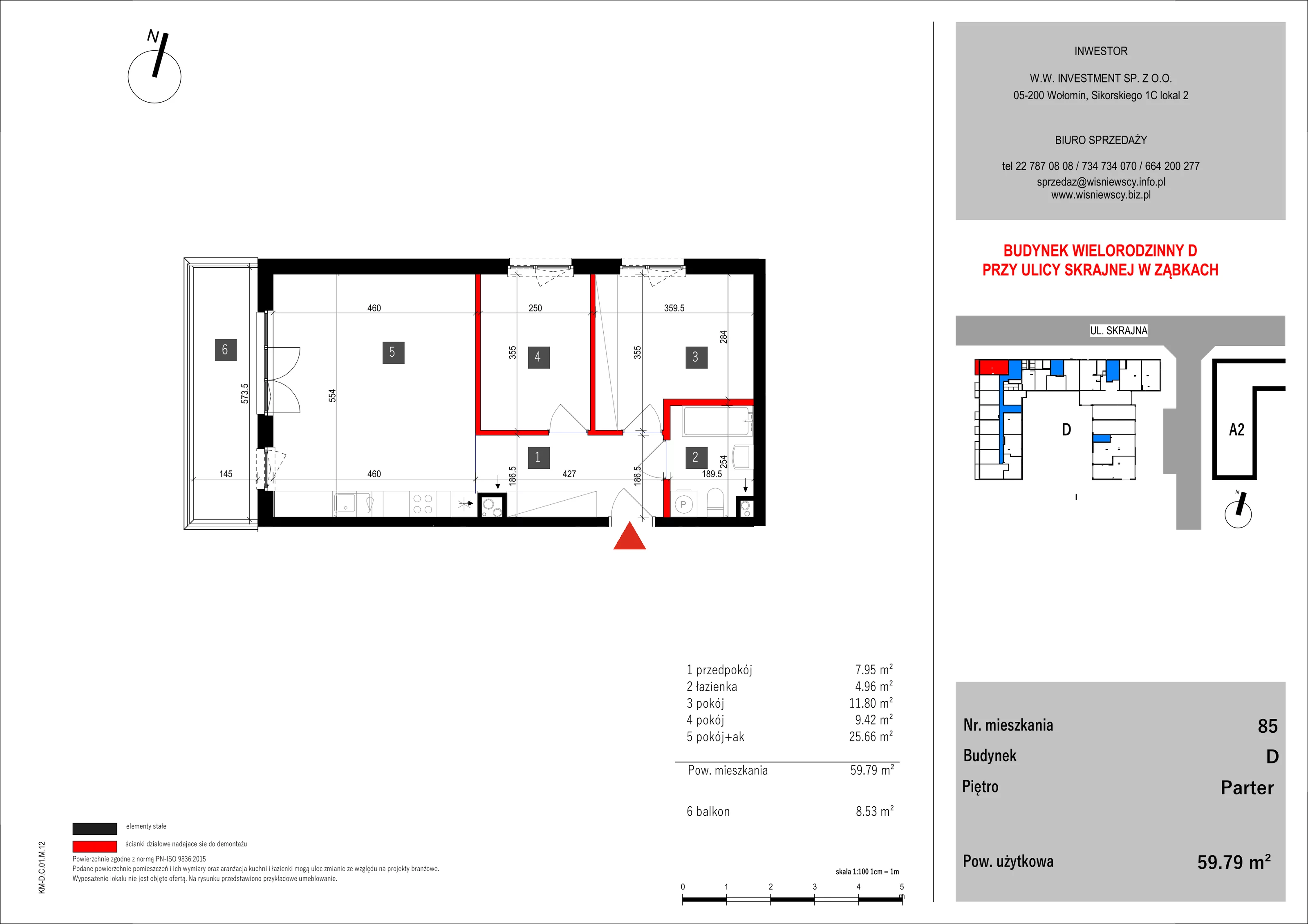 3 pokoje, mieszkanie 59,79 m², parter, oferta nr 85, SKRAJNA 9, Ząbki, ul. Skrajna 9