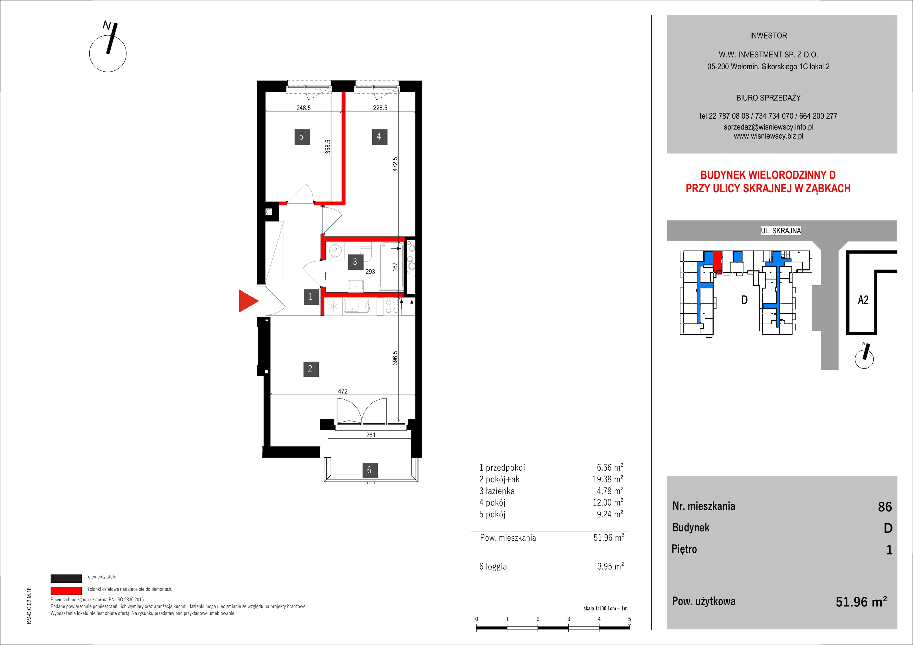 3 pokoje, mieszkanie 51,96 m², piętro 1, oferta nr 86, SKRAJNA 9, Ząbki, ul. Skrajna 9