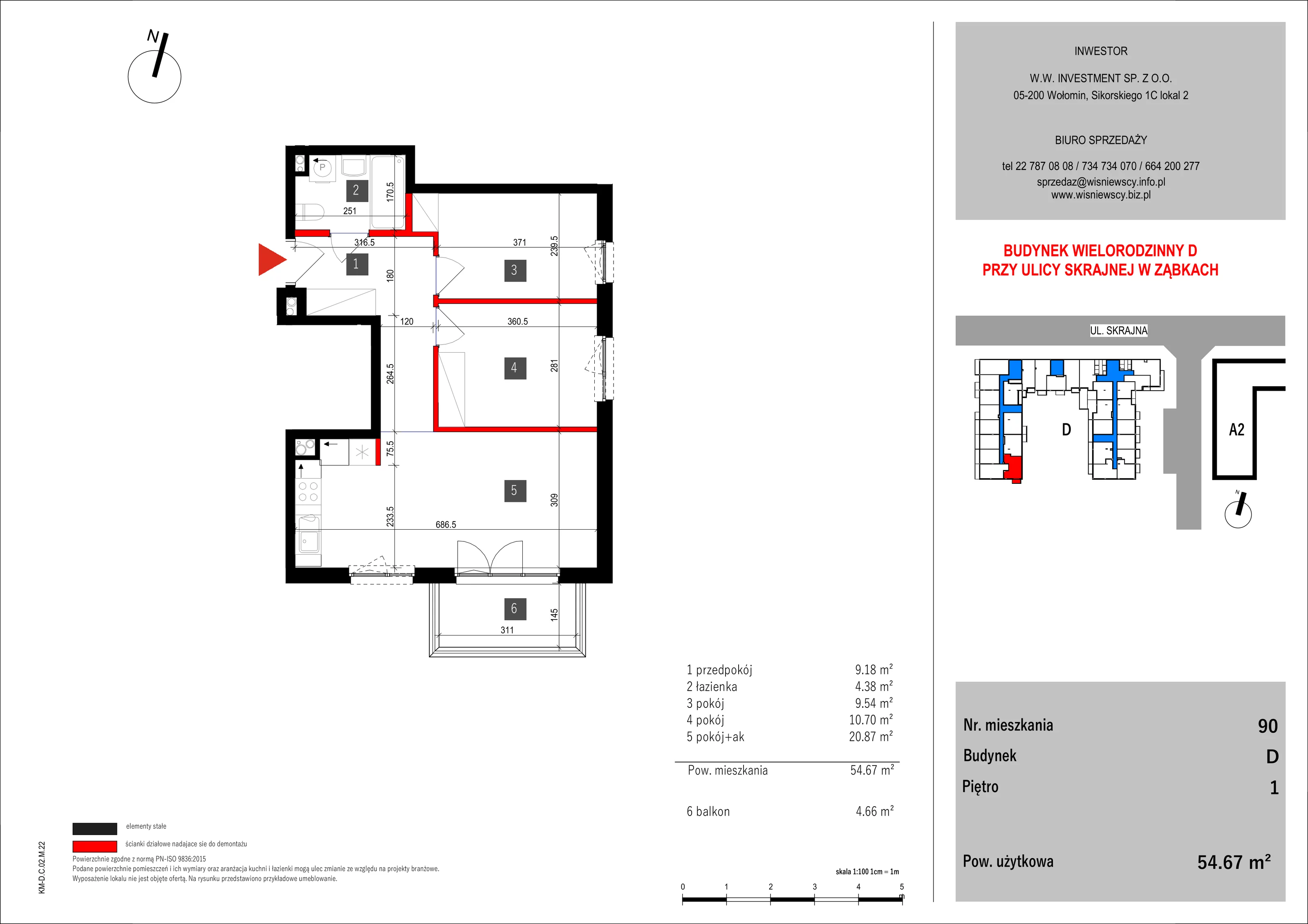3 pokoje, mieszkanie 54,67 m², piętro 1, oferta nr 90, SKRAJNA 9, Ząbki, ul. Skrajna 9
