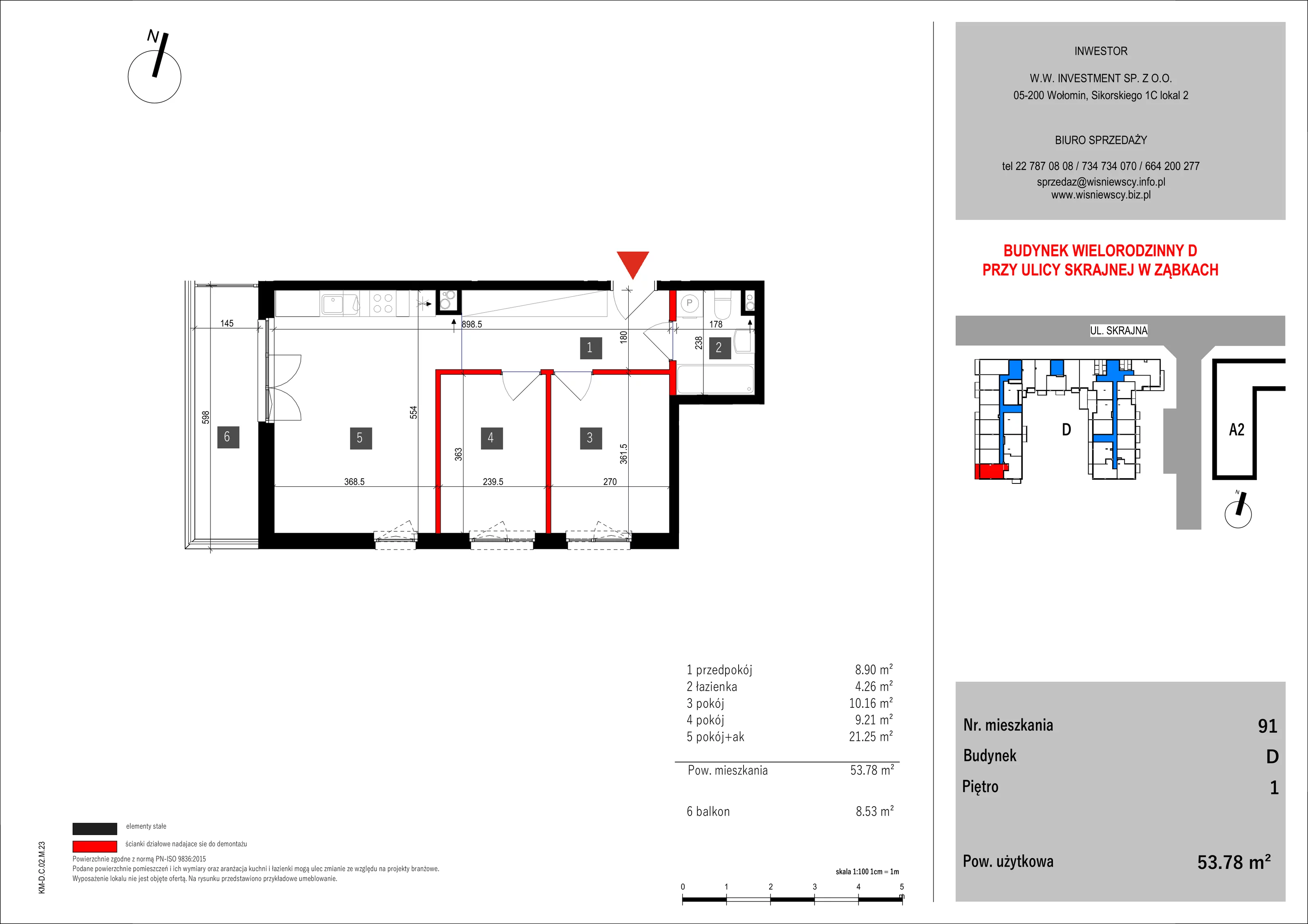 3 pokoje, mieszkanie 53,78 m², piętro 1, oferta nr 91, SKRAJNA 9, Ząbki, ul. Skrajna 9