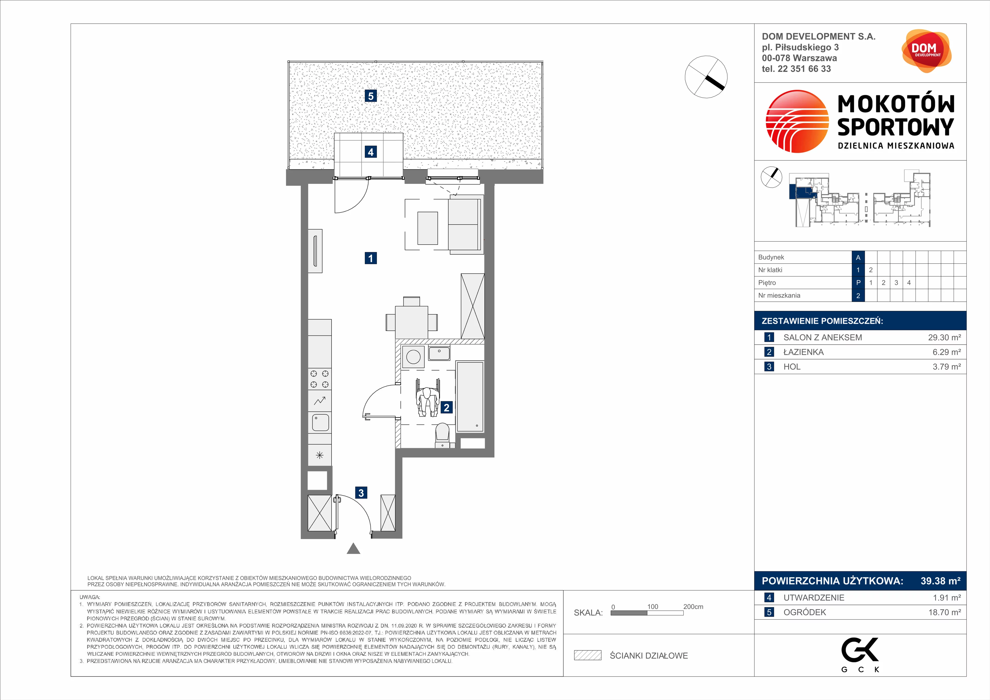 1 pokój, mieszkanie 39,38 m², parter, oferta nr A/2, Mokotów Sportowy 3, Warszawa, Mokotów, Augustówka, ul. Antoniewska