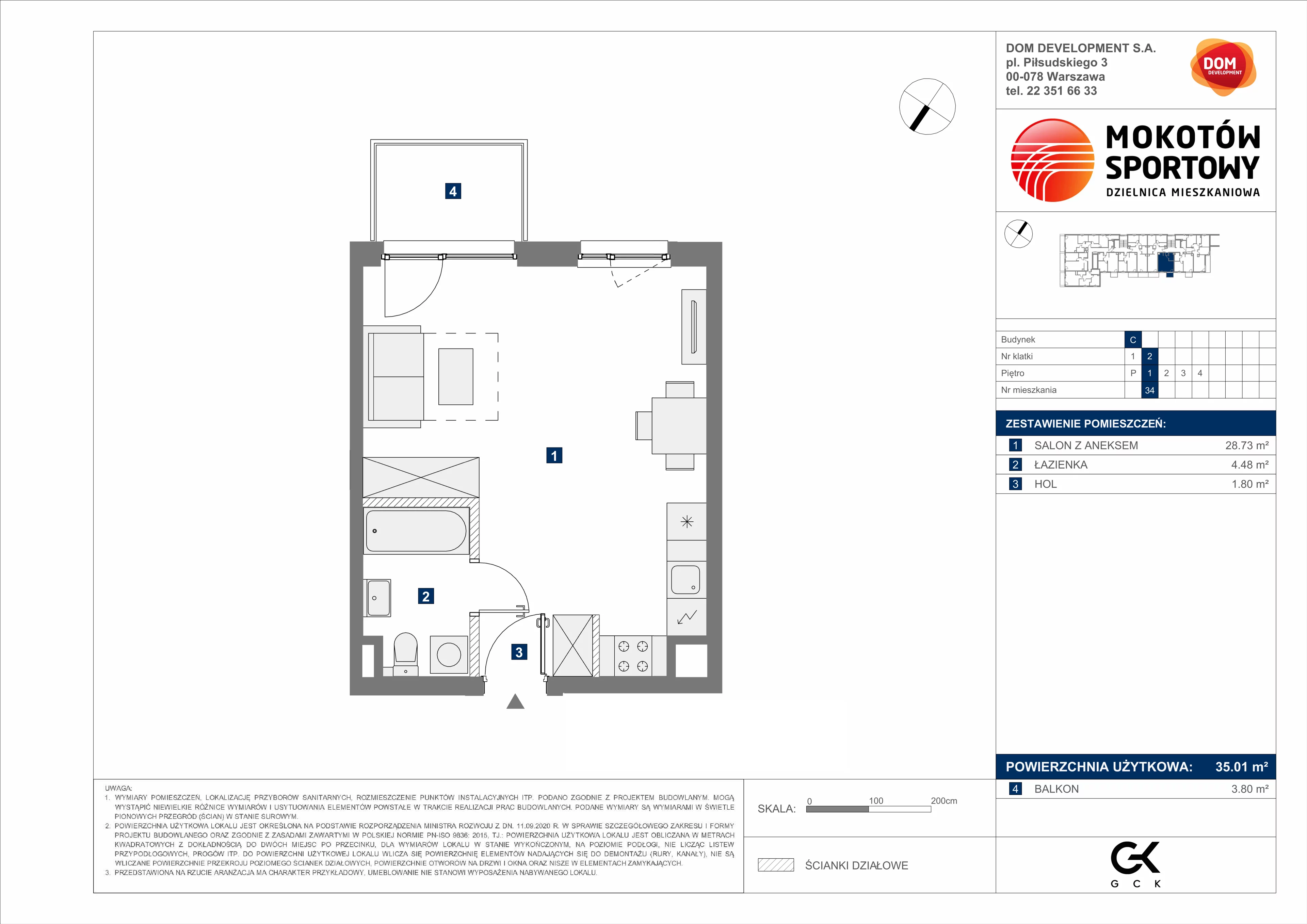 1 pokój, mieszkanie 35,01 m², piętro 1, oferta nr C/34, Mokotów Sportowy 1 B, Warszawa, Mokotów, Augustówka, ul. Antoniewska