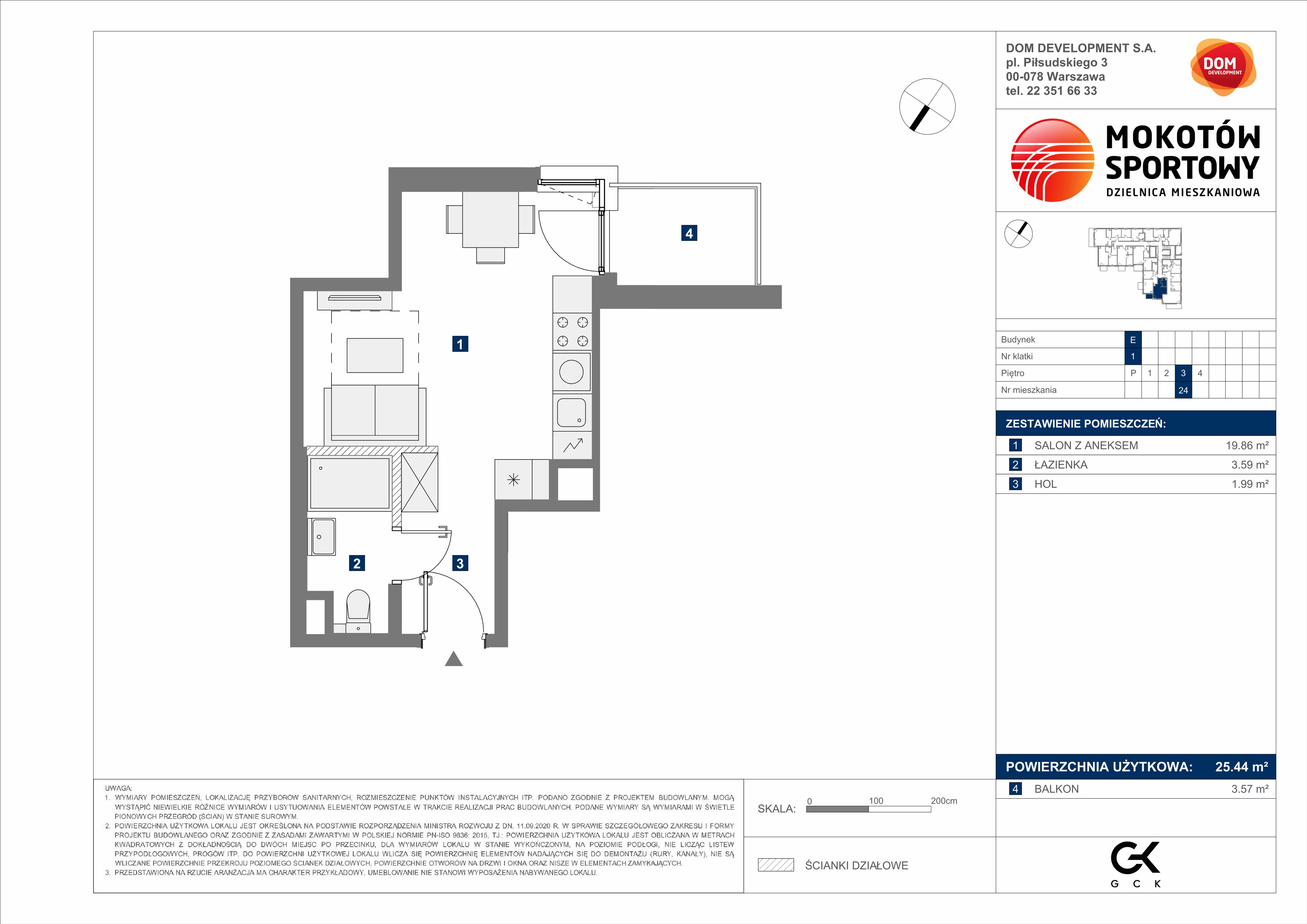 1 pokój, mieszkanie 25,44 m², piętro 3, oferta nr E/24, Mokotów Sportowy 1 B, Warszawa, Mokotów, Augustówka, ul. Antoniewska