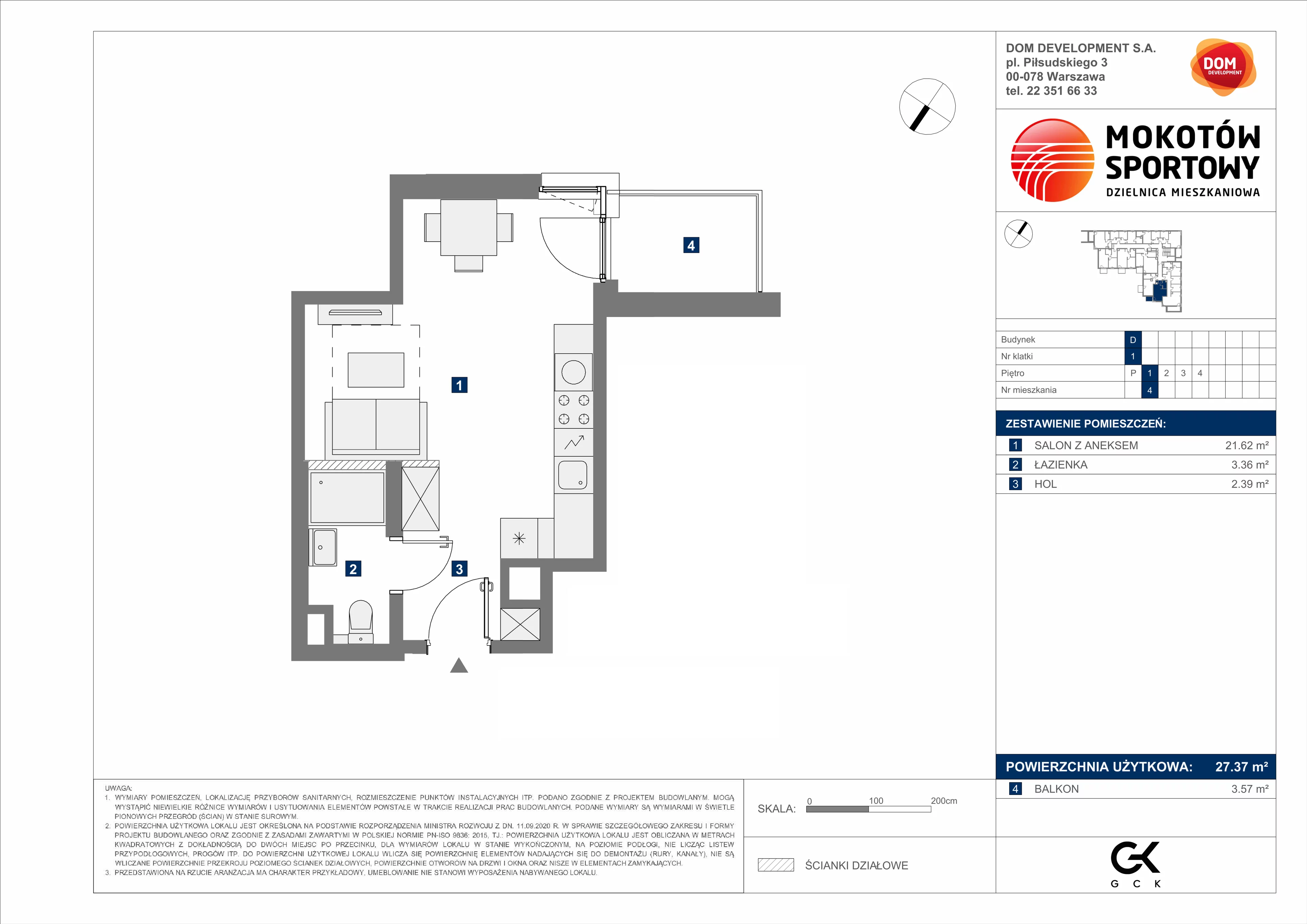 1 pokój, mieszkanie 27,37 m², piętro 1, oferta nr D/4, Mokotów Sportowy 1 B, Warszawa, Mokotów, Augustówka, ul. Antoniewska