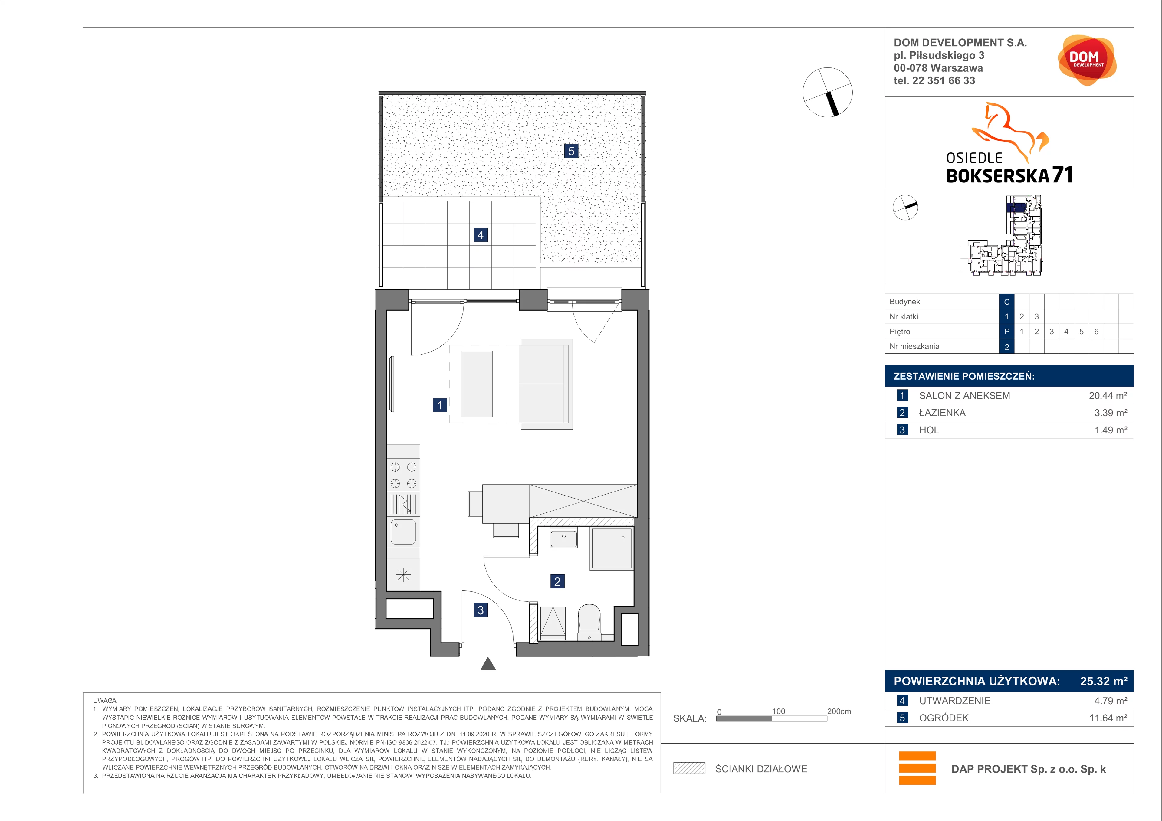 1 pokój, mieszkanie 25,38 m², piętro 2, oferta nr B/10, Bokserska 71 etap 2.2, Warszawa, Ursynów, Wyczółki, ul. Bokserska 71