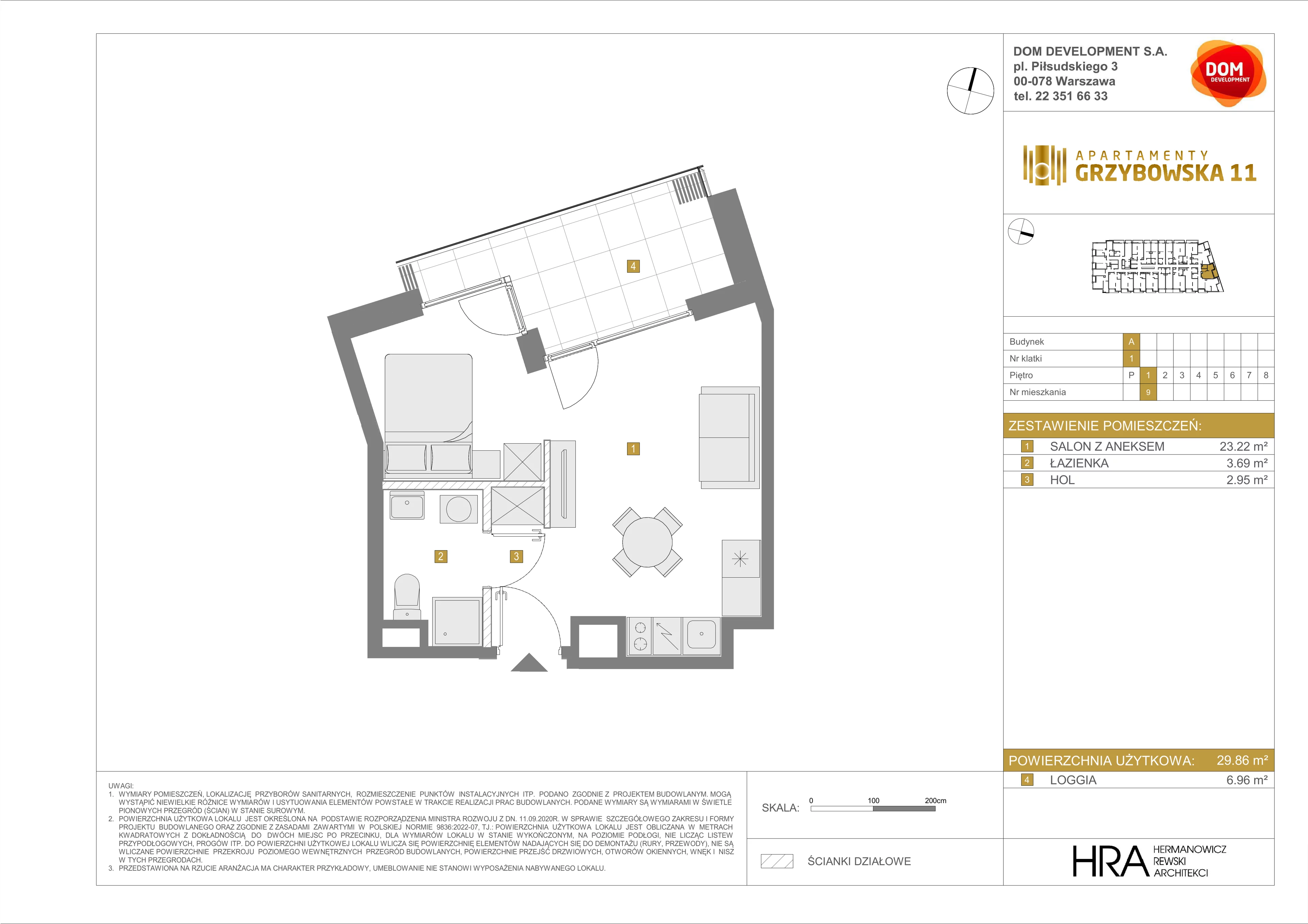 1 pokój, mieszkanie 29,86 m², piętro 1, oferta nr A/9, Apartamenty Grzybowska 11, Warszawa, Śródmieście, Śródmieście Północne, ul. Grzybowska 11