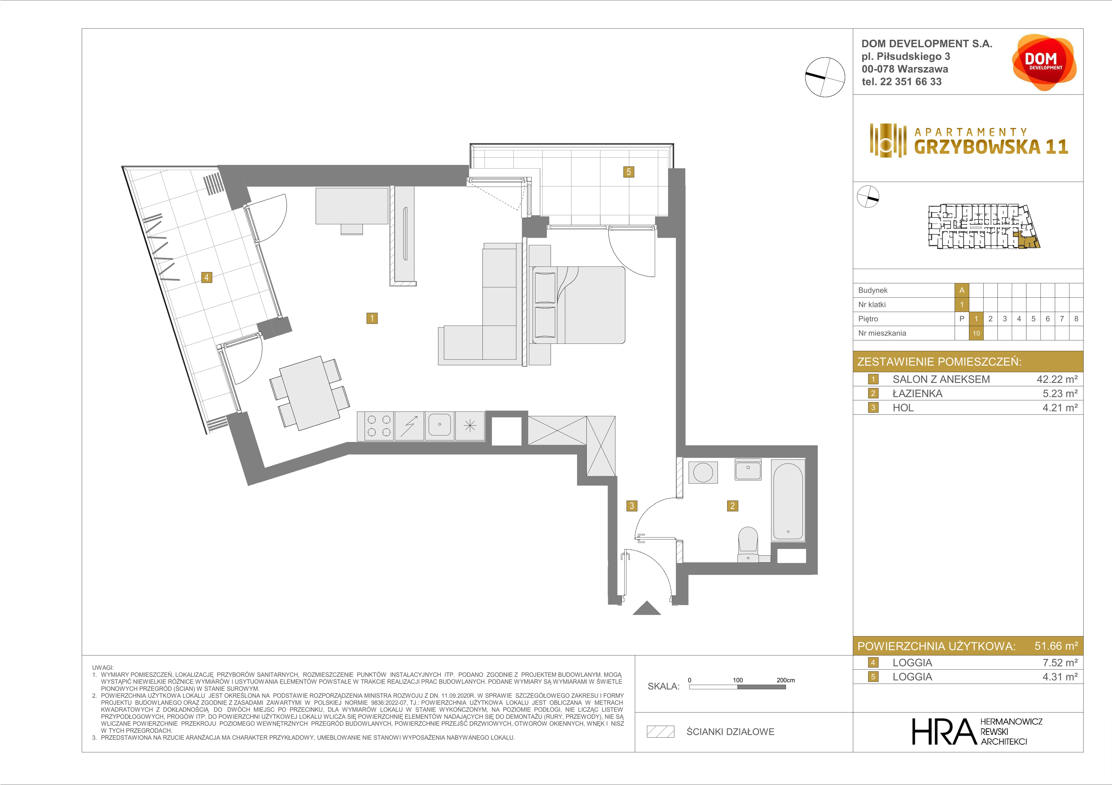 1 pokój, apartament 51,66 m², piętro 1, oferta nr A/10, Apartamenty Grzybowska 11, Warszawa, Śródmieście, Śródmieście Północne, ul. Grzybowska 11