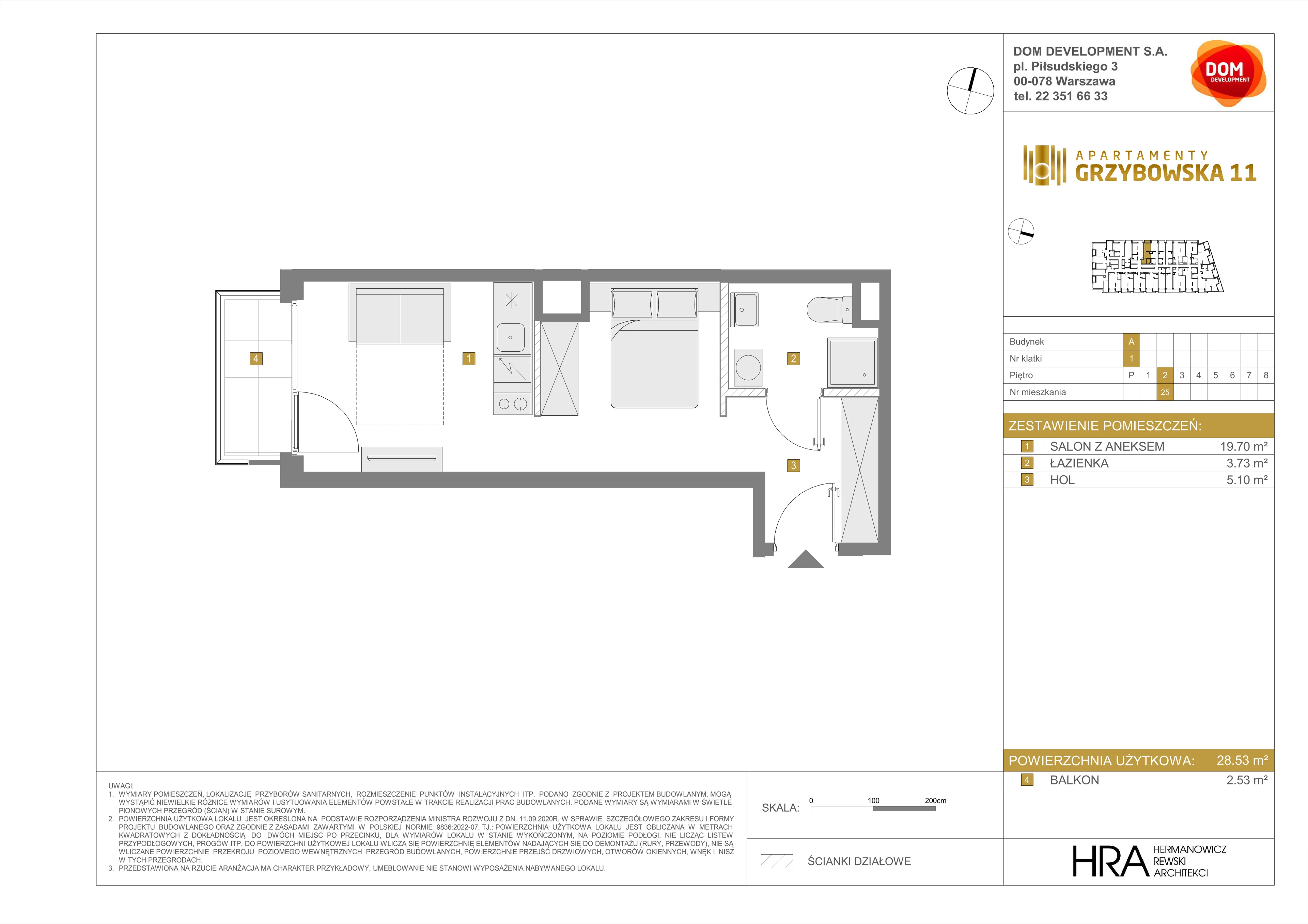 1 pokój, mieszkanie 28,53 m², piętro 2, oferta nr A/25, Apartamenty Grzybowska 11, Warszawa, Śródmieście, Śródmieście Północne, ul. Grzybowska 11
