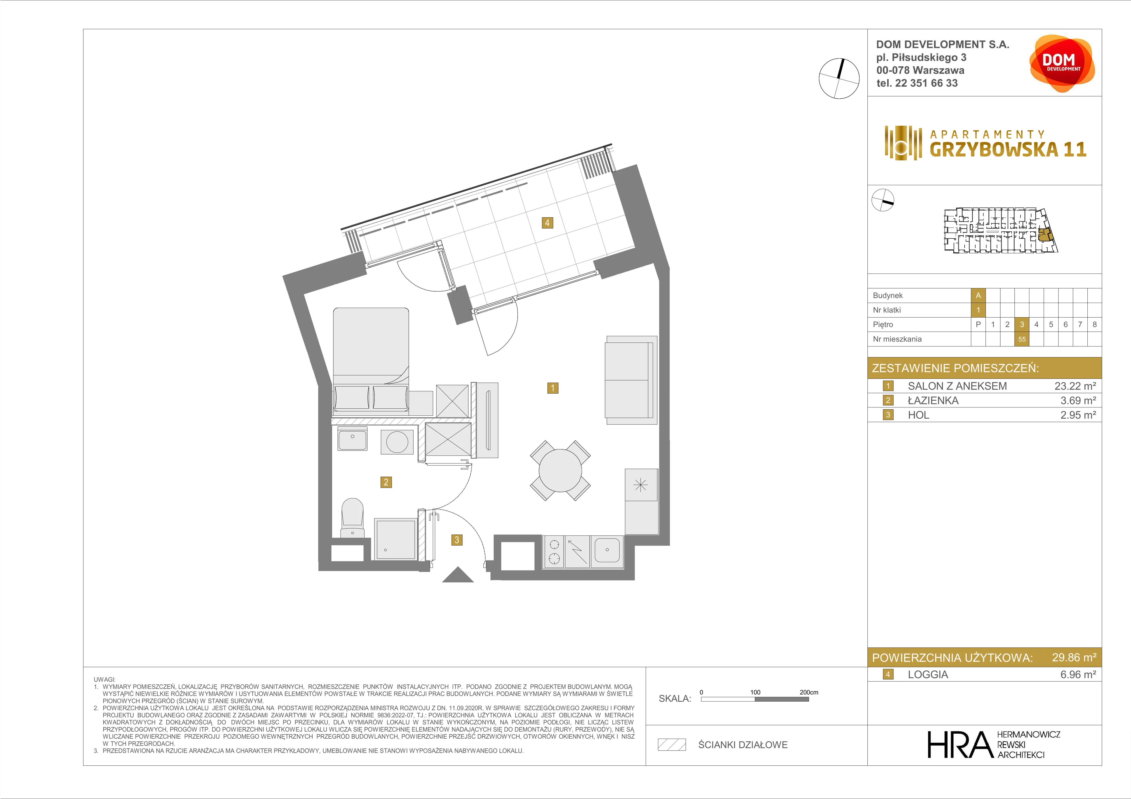 1 pokój, mieszkanie 29,86 m², piętro 3, oferta nr A/55, Apartamenty Grzybowska 11, Warszawa, Śródmieście, Śródmieście Północne, ul. Grzybowska 11