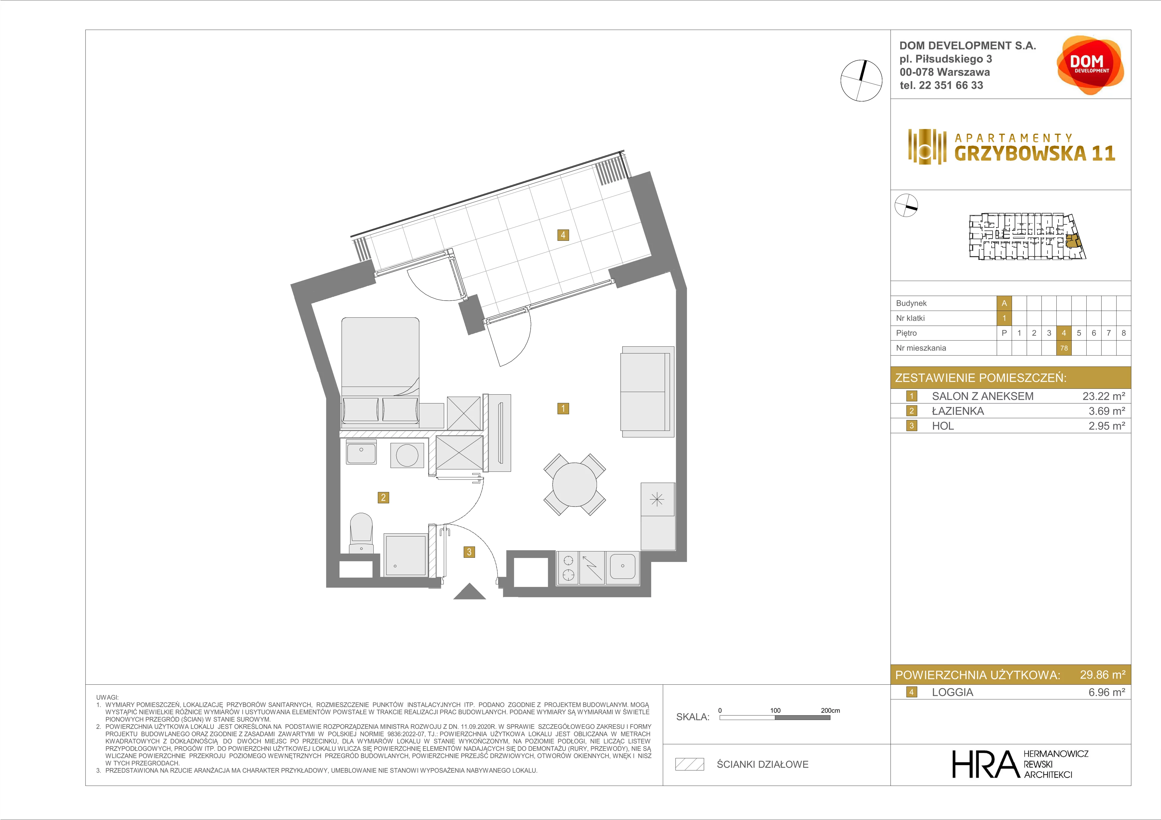 1 pokój, mieszkanie 29,86 m², piętro 4, oferta nr A/78, Apartamenty Grzybowska 11, Warszawa, Śródmieście, Śródmieście Północne, ul. Grzybowska 11