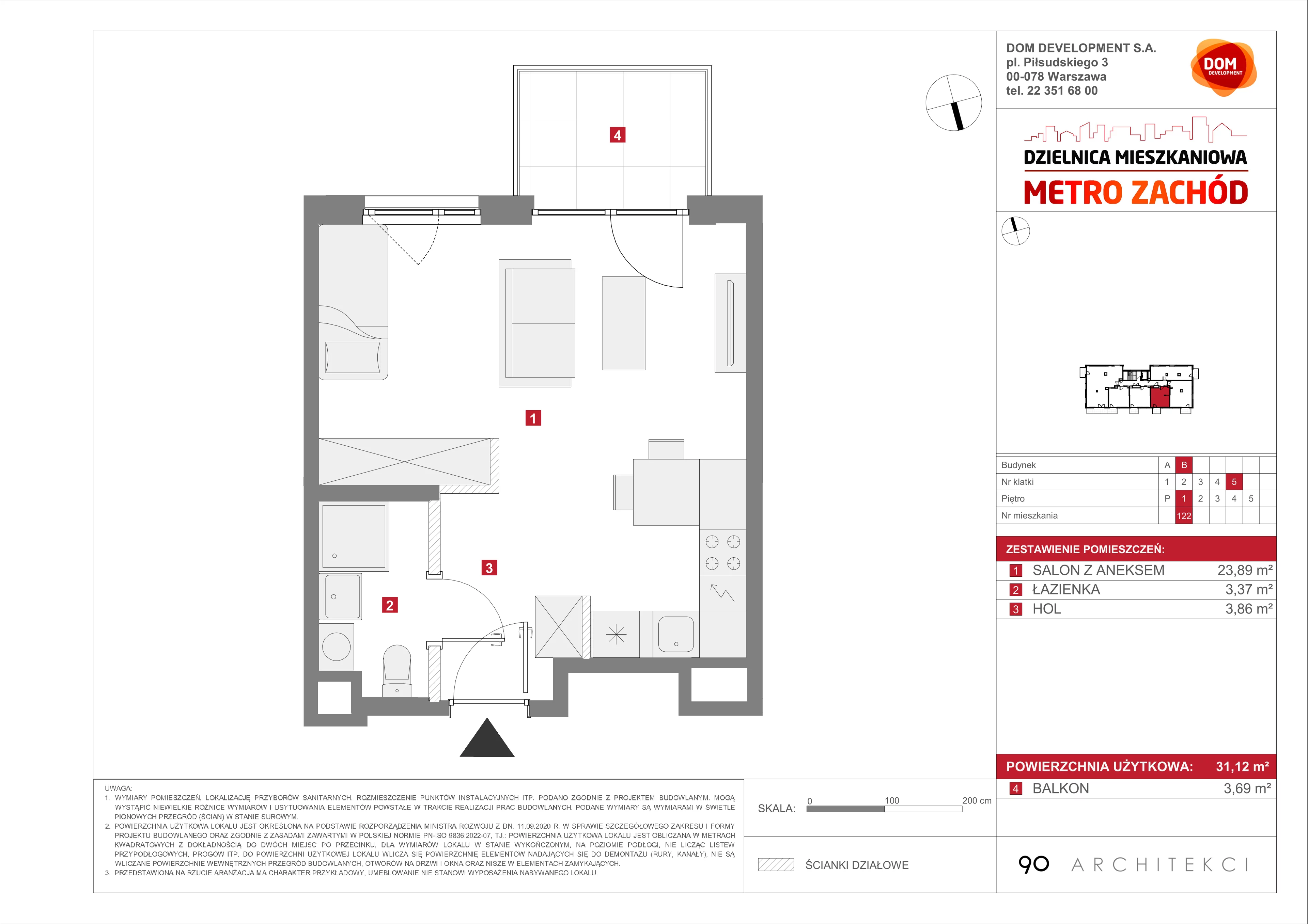 Mieszkanie 31,12 m², piętro 1, oferta nr B/122, Metro Zachód etap 13, Warszawa, Bemowo, Chrzanów, ul. Lazurowa