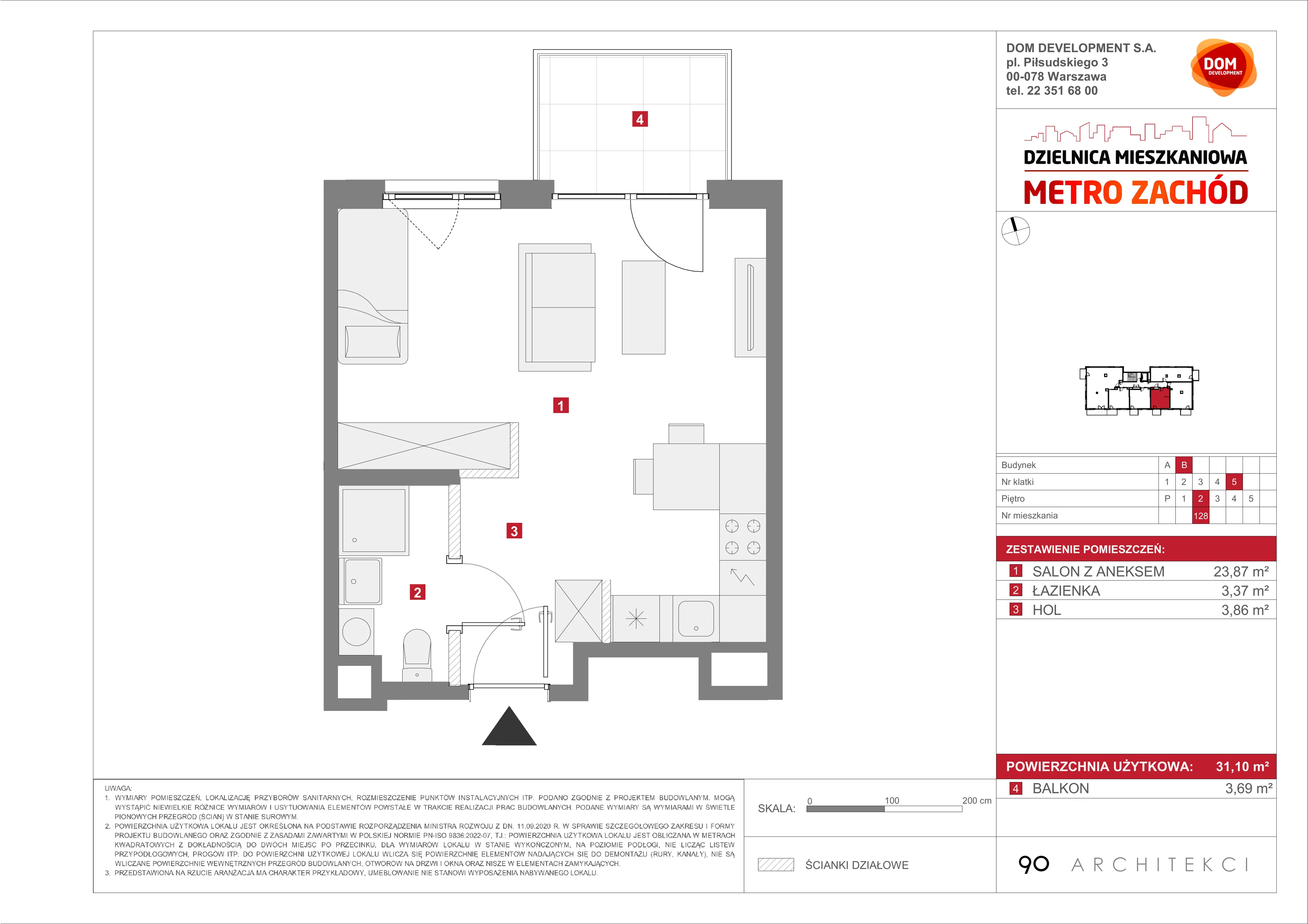 Mieszkanie 31,10 m², piętro 2, oferta nr B/128, Metro Zachód etap 13, Warszawa, Bemowo, Chrzanów, ul. Lazurowa