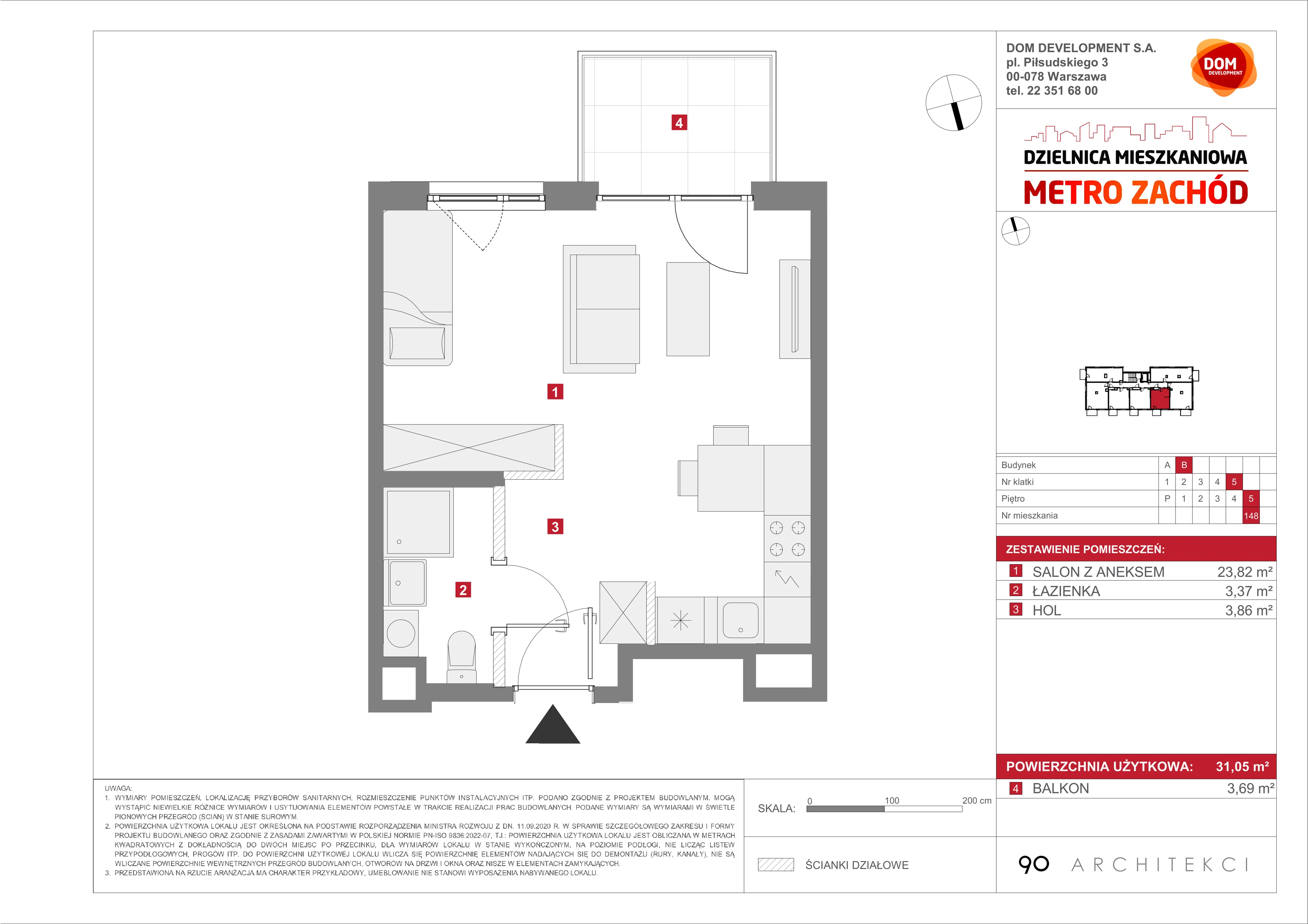 Mieszkanie 31,05 m², piętro 5, oferta nr B/148, Metro Zachód etap 13, Warszawa, Bemowo, Chrzanów, ul. Lazurowa