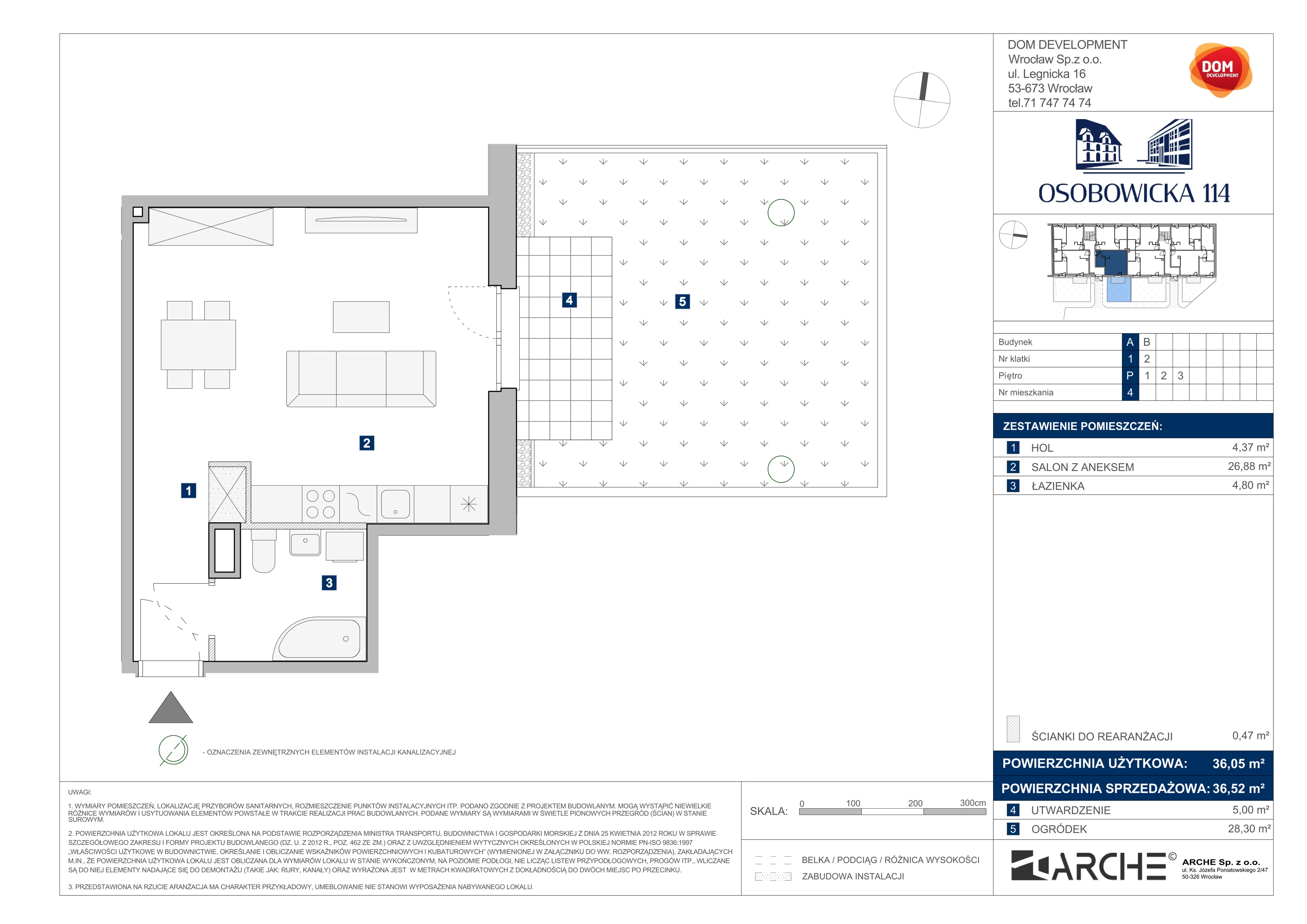 1 pokój, mieszkanie 36,52 m², parter, oferta nr A/4, Osobowicka 114, Wrocław, Osobowice-Rędzin, Fabryczna, ul. Osobowicka 114