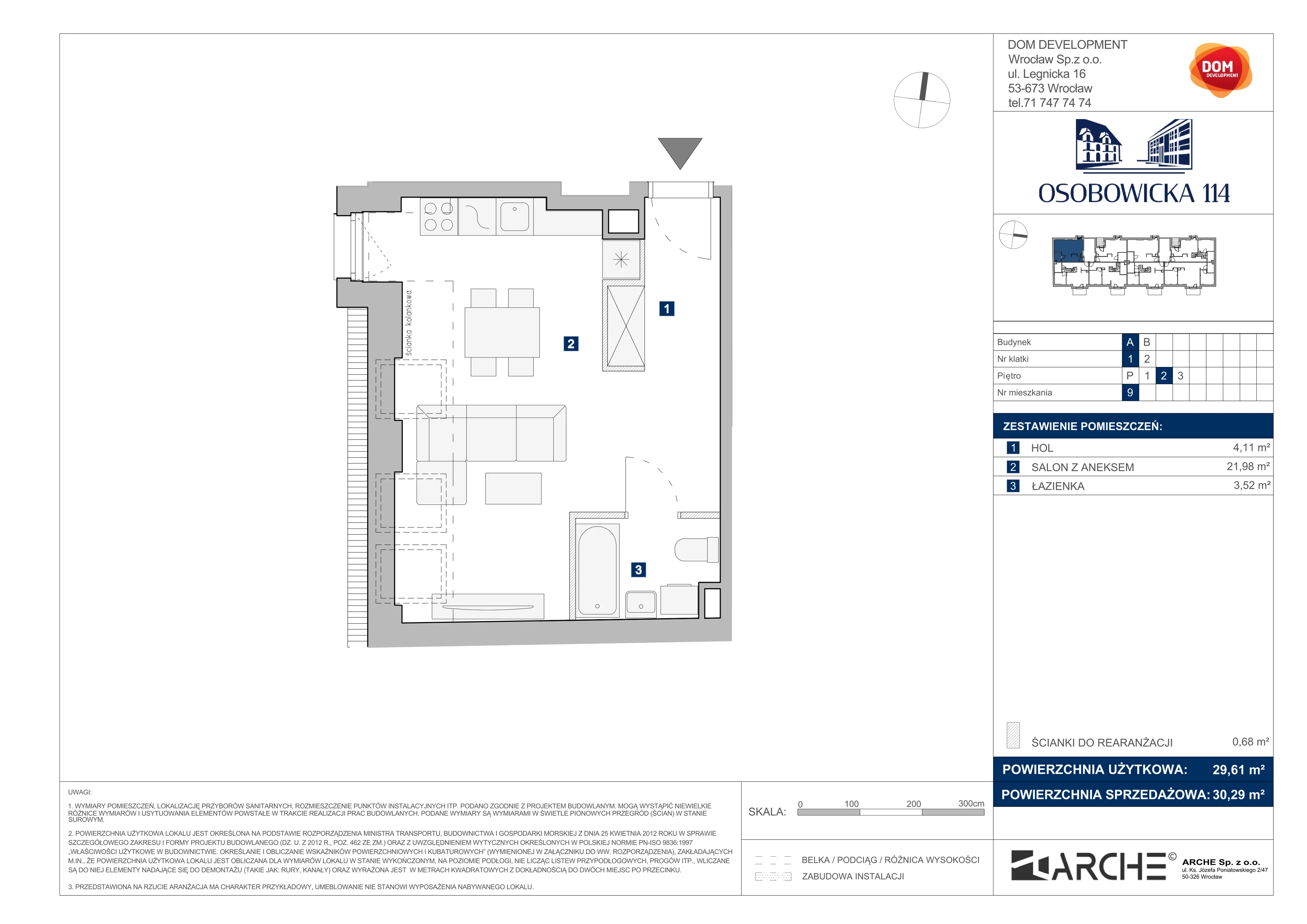 1 pokój, mieszkanie 30,29 m², piętro 2, oferta nr A/9, Osobowicka 114, Wrocław, Osobowice-Rędzin, Fabryczna, ul. Osobowicka 114
