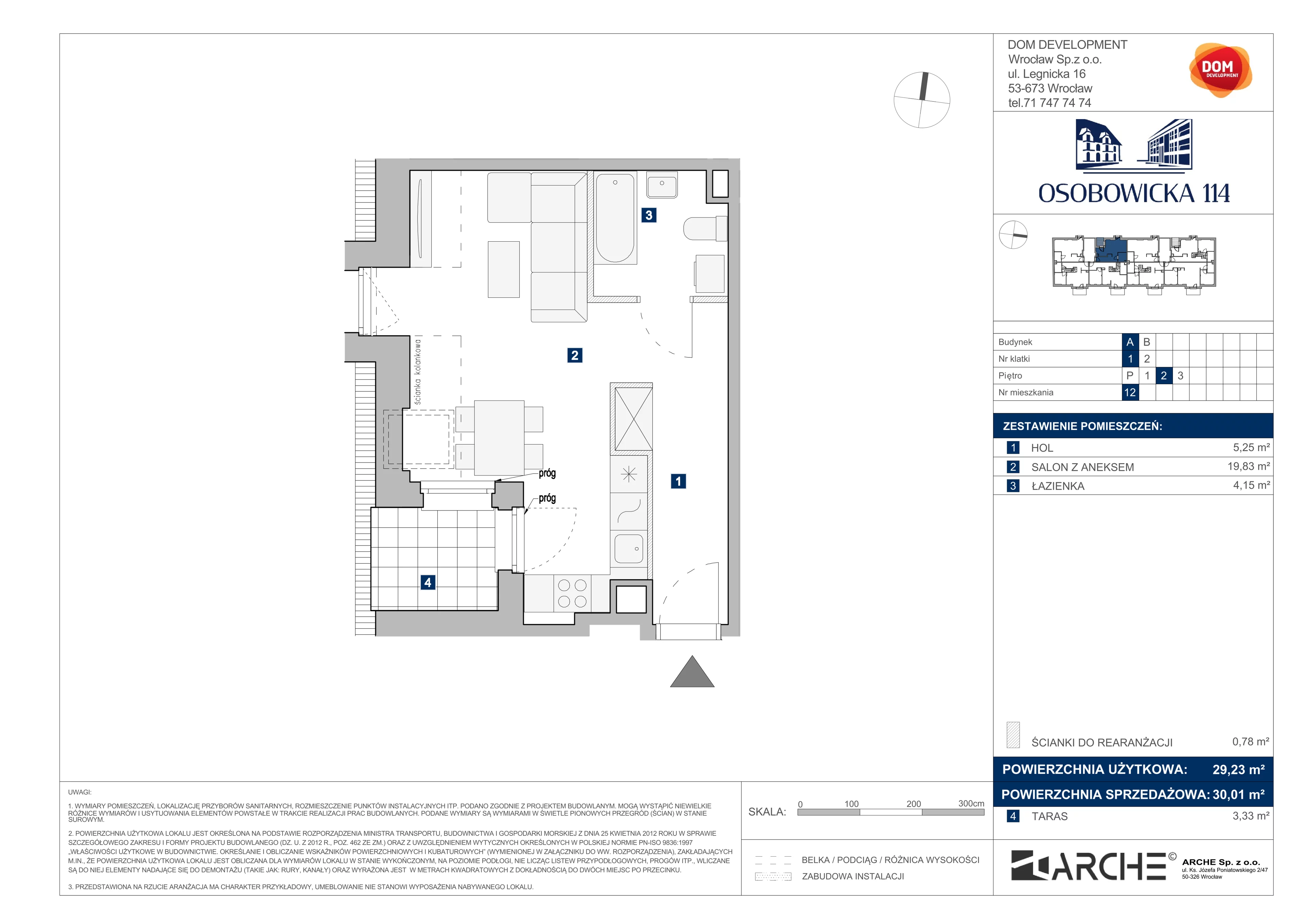 1 pokój, mieszkanie 30,01 m², piętro 2, oferta nr A/12, Osobowicka 114, Wrocław, Osobowice-Rędzin, Fabryczna, ul. Osobowicka 114