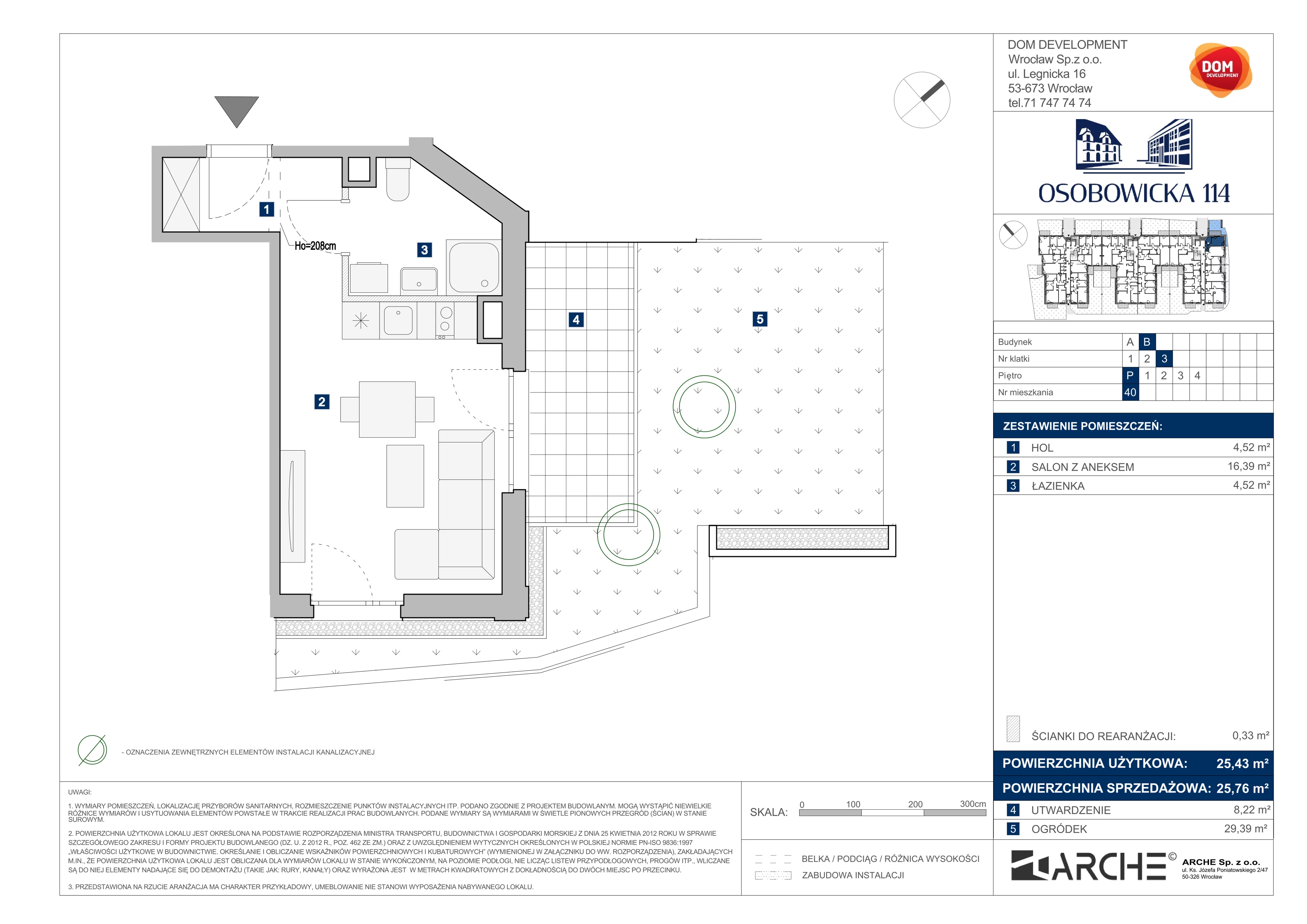 1 pokój, mieszkanie 25,76 m², parter, oferta nr B/40, Osobowicka 114, Wrocław, Osobowice-Rędzin, Fabryczna, ul. Osobowicka 114