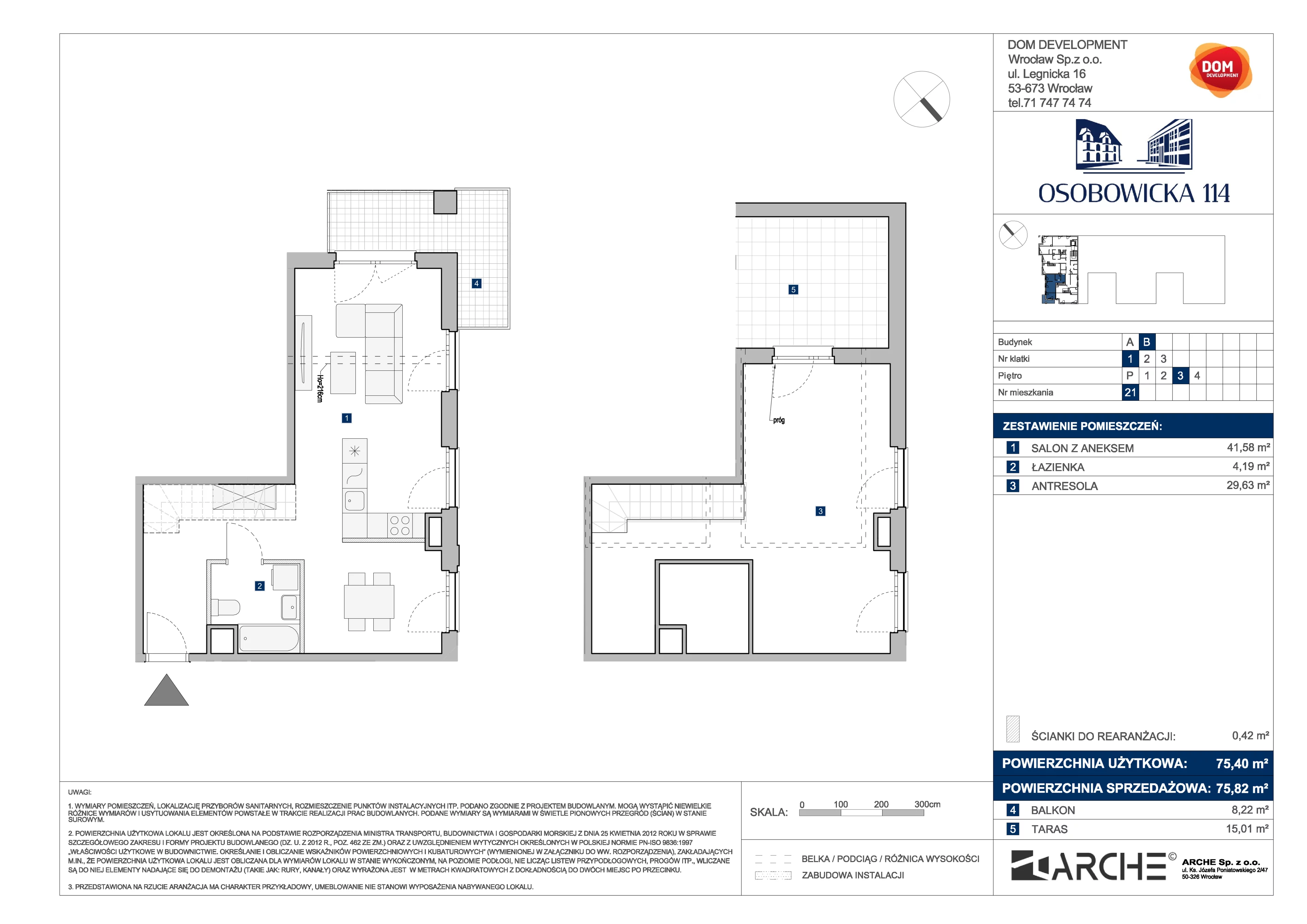 1 pokój, mieszkanie 75,82 m², piętro 3, oferta nr B/21, Osobowicka 114, Wrocław, Osobowice-Rędzin, Fabryczna, ul. Osobowicka 114