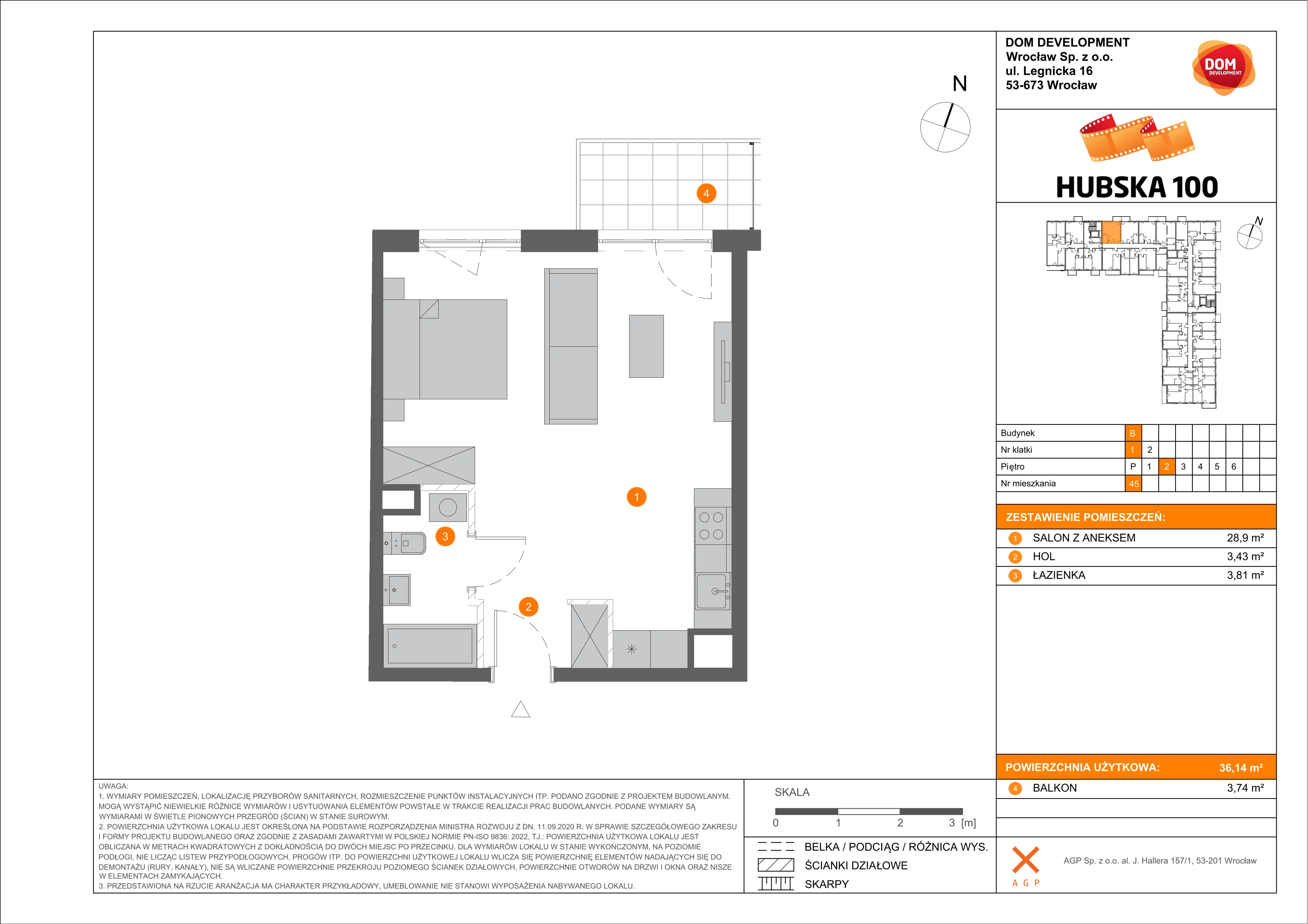 1 pokój, mieszkanie 36,14 m², piętro 2, oferta nr B/45, Hubska 100, Wrocław, Huby, Krzyki, ul. Paczkowska